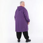 Mantel violett aus Memorytaft mit Kapuze geradem Schnitt Tunnelzug und Seitennahttaschen