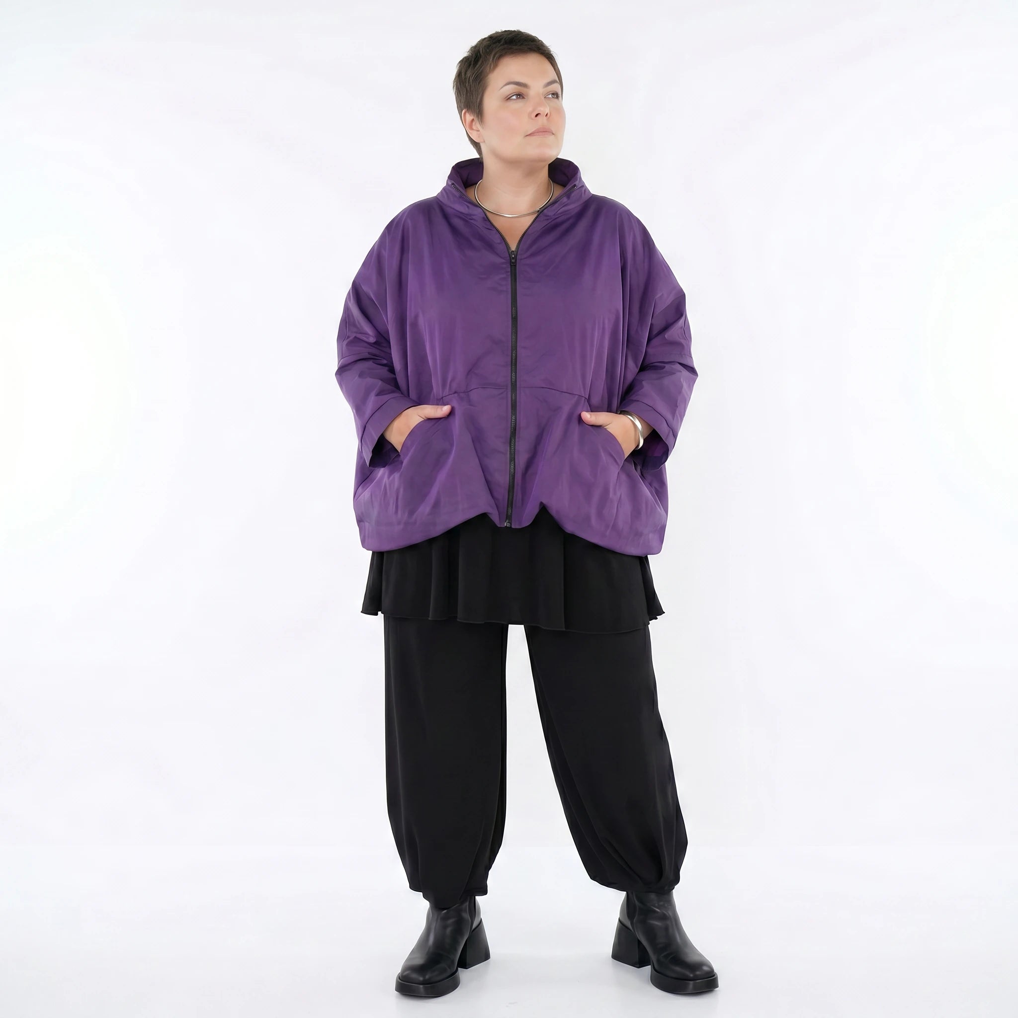 AKH Fashion Jacke in kastiger Form, aus Baumwolle, 1493.07104, Violett, Ausgefallen