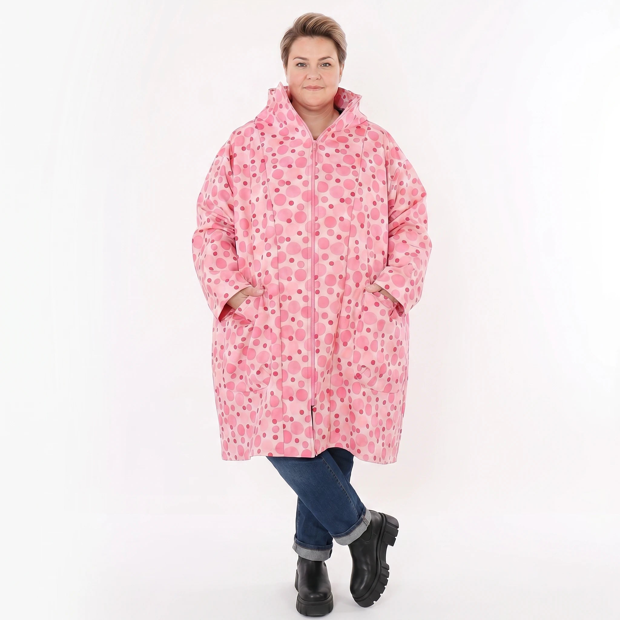 AKH Fashion Mantel in Vokuhila-Form, aus Polyester, 1515.02276, Pink/Multi, Punkte, Schick