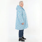 Ballonjacke blau gepunktet aus Softshell mit Kapuze warmem Polar Fleecefutter Taschen