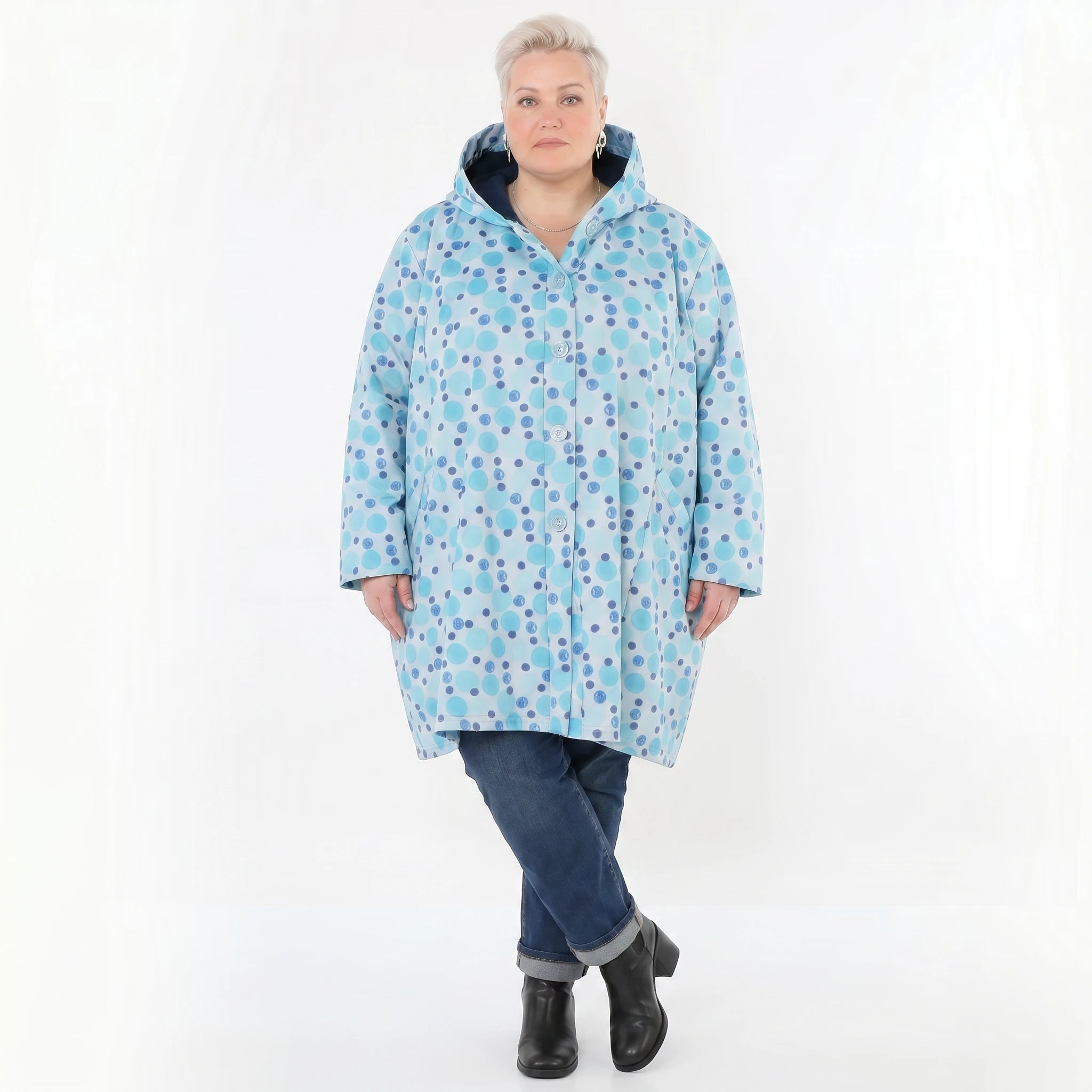 Ballonjacke von AKH Fashion aus Polyester, 1515.06660, Blau/Multi, Punkte, Ausgefallen