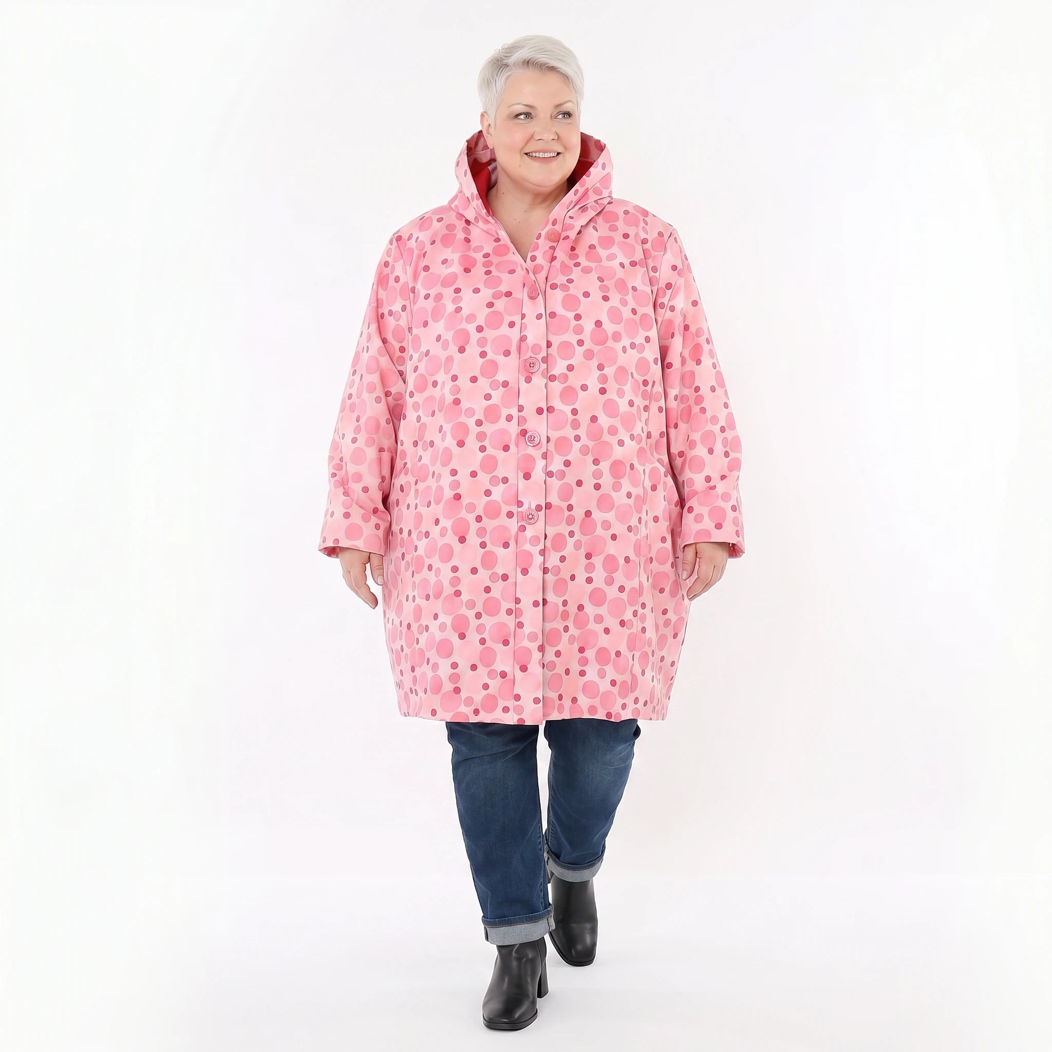 Ballonjacke von AKH Fashion aus Polyester, 1515.06660, Pink/Multi, Punkte, Ausgefallen