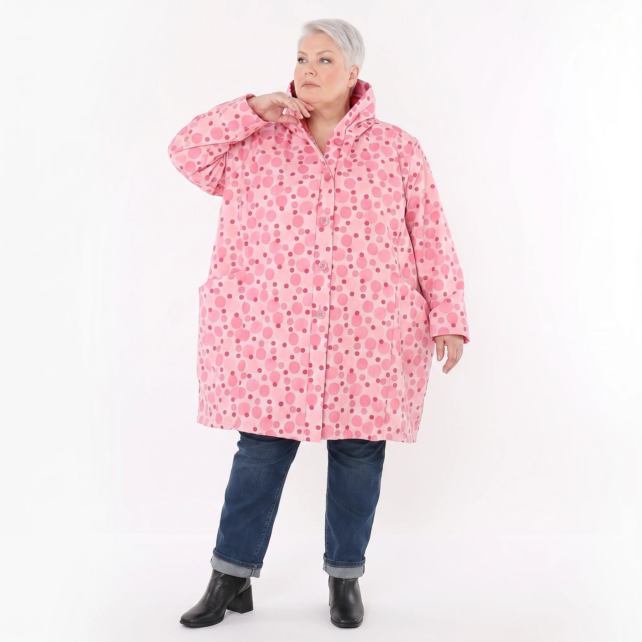 Ballonjacke von AKH Fashion aus Polyester, 1515.06660, Pink/Multi, Punkte, Ausgefallen