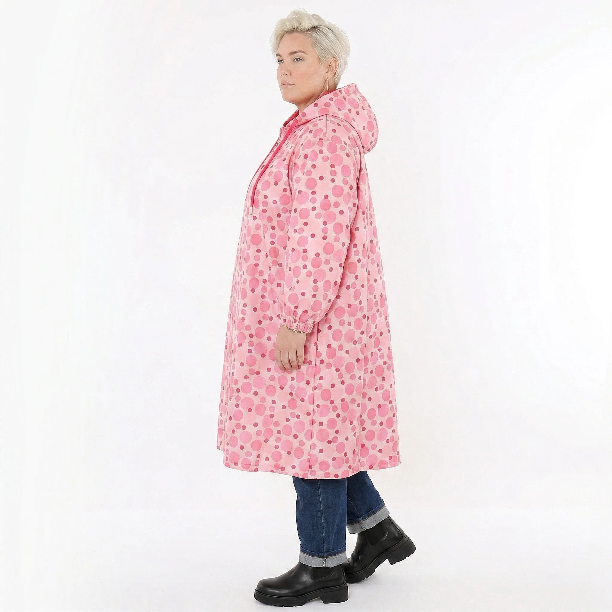 AKH Fashion Mantel in gerader Form, aus Polyester, 1515.07102, Pink/Multi, Punkte, Schick