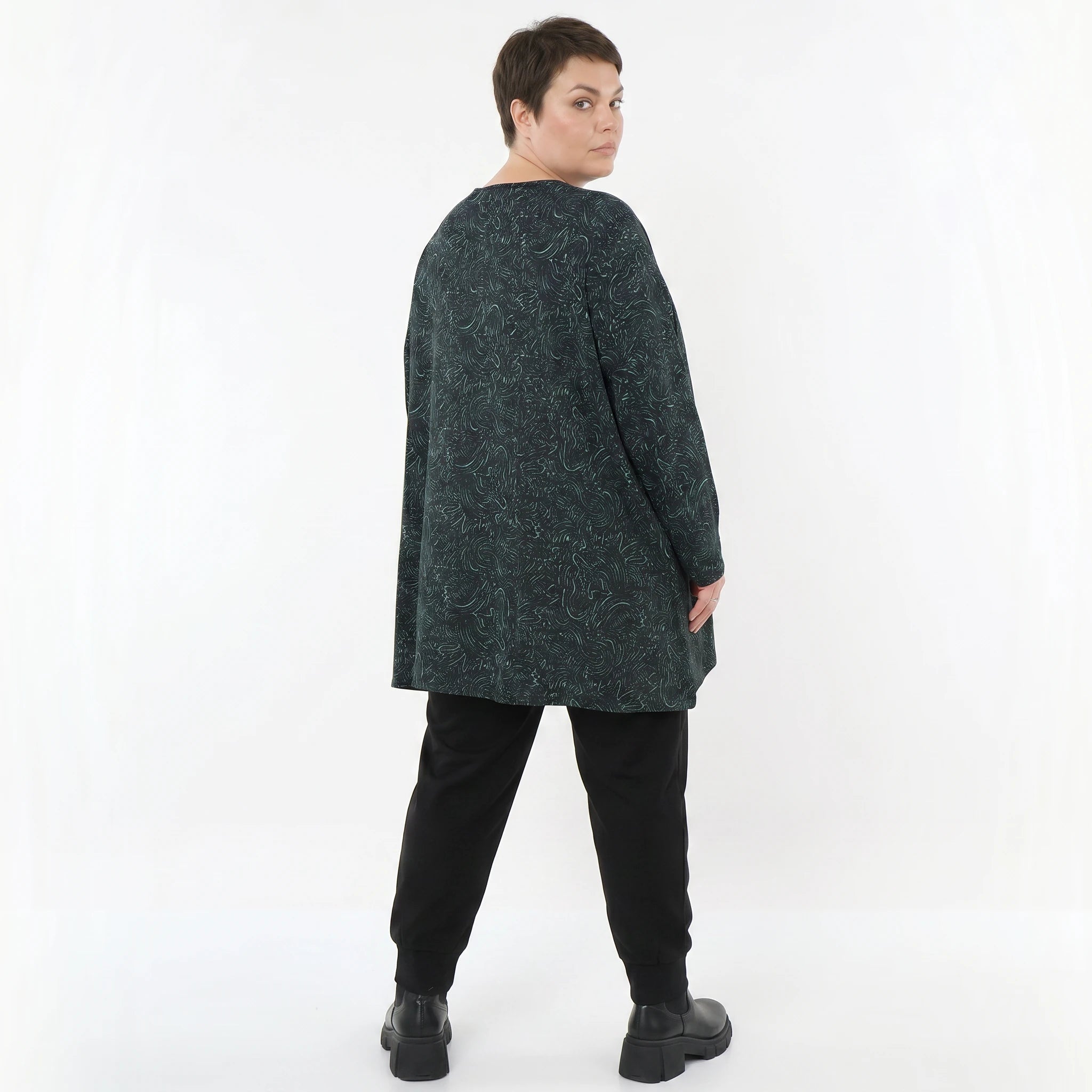 A-Form Bigshirt von AKH Fashion aus Materialmix, 1516.00593, Schwarz/Petrol/Grün, Kringel