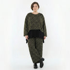 Schwarzer Jacquard Überwurf Oversize Look mit Neon Cognac Kringelmuster und Rundhals