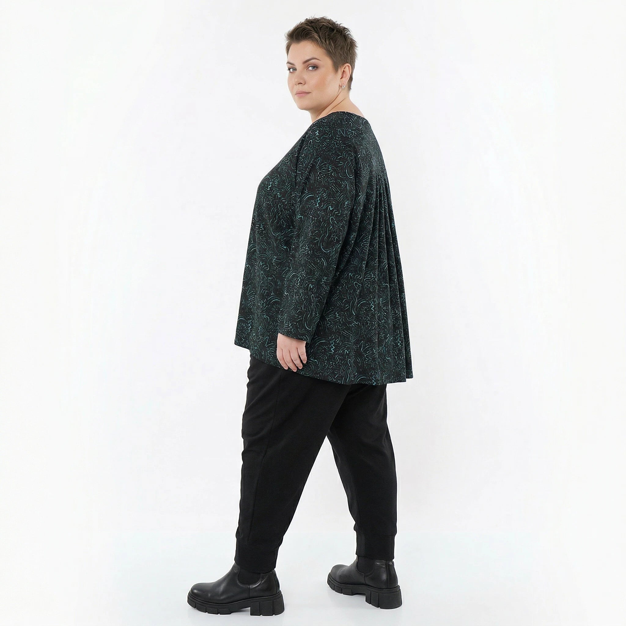 AKH Fashion Bigshirt in gerundeter Form, aus Materialmix, 1516.06815, Petrol