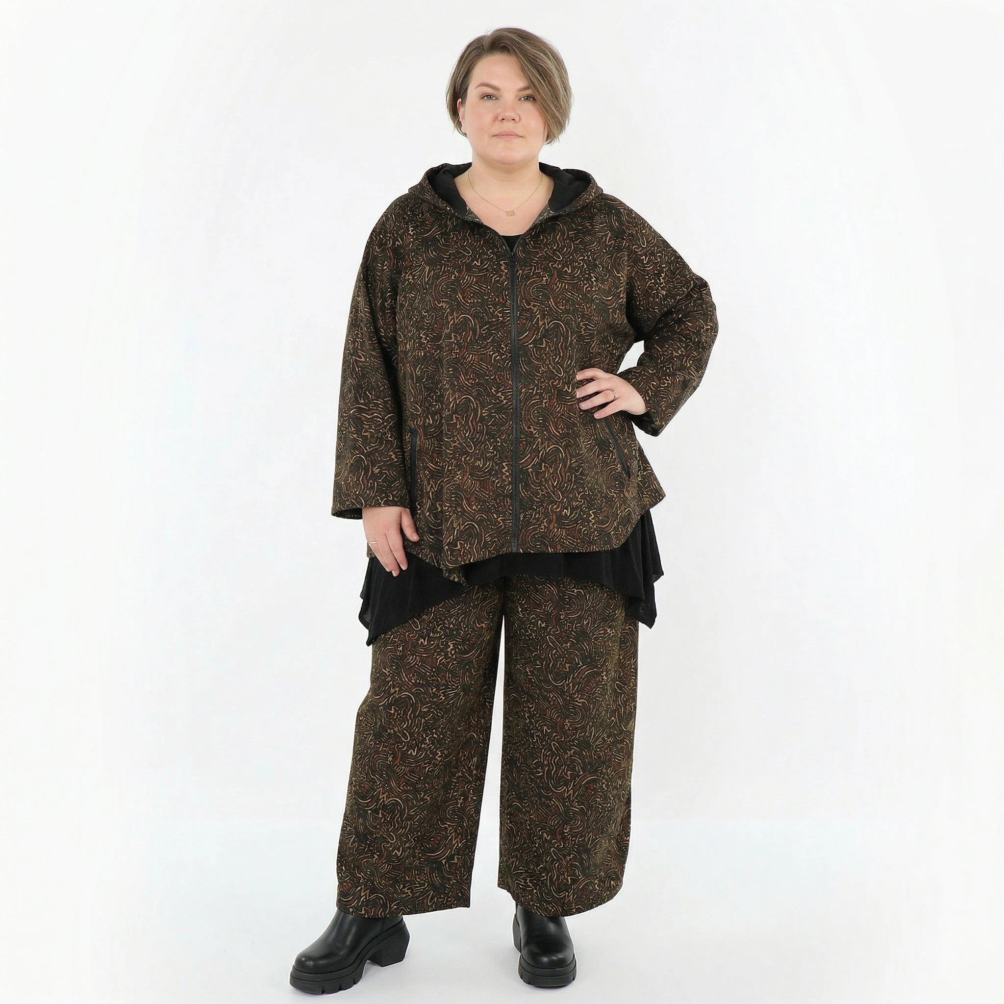 AKH Fashion Jacke in kastiger Form, aus Materialmix, 1516.07076, Cognac