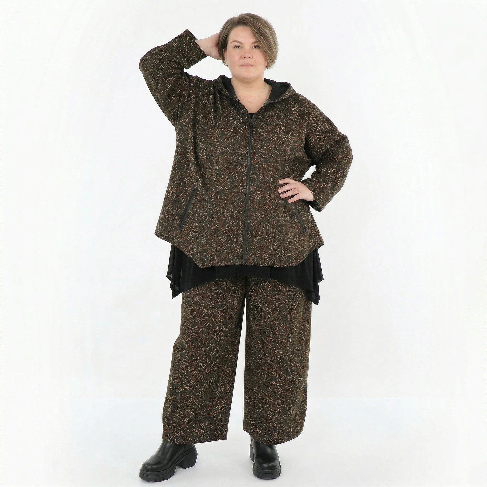 AKH Fashion Jacke in kastiger Form, aus Materialmix, 1516.07076, Cognac