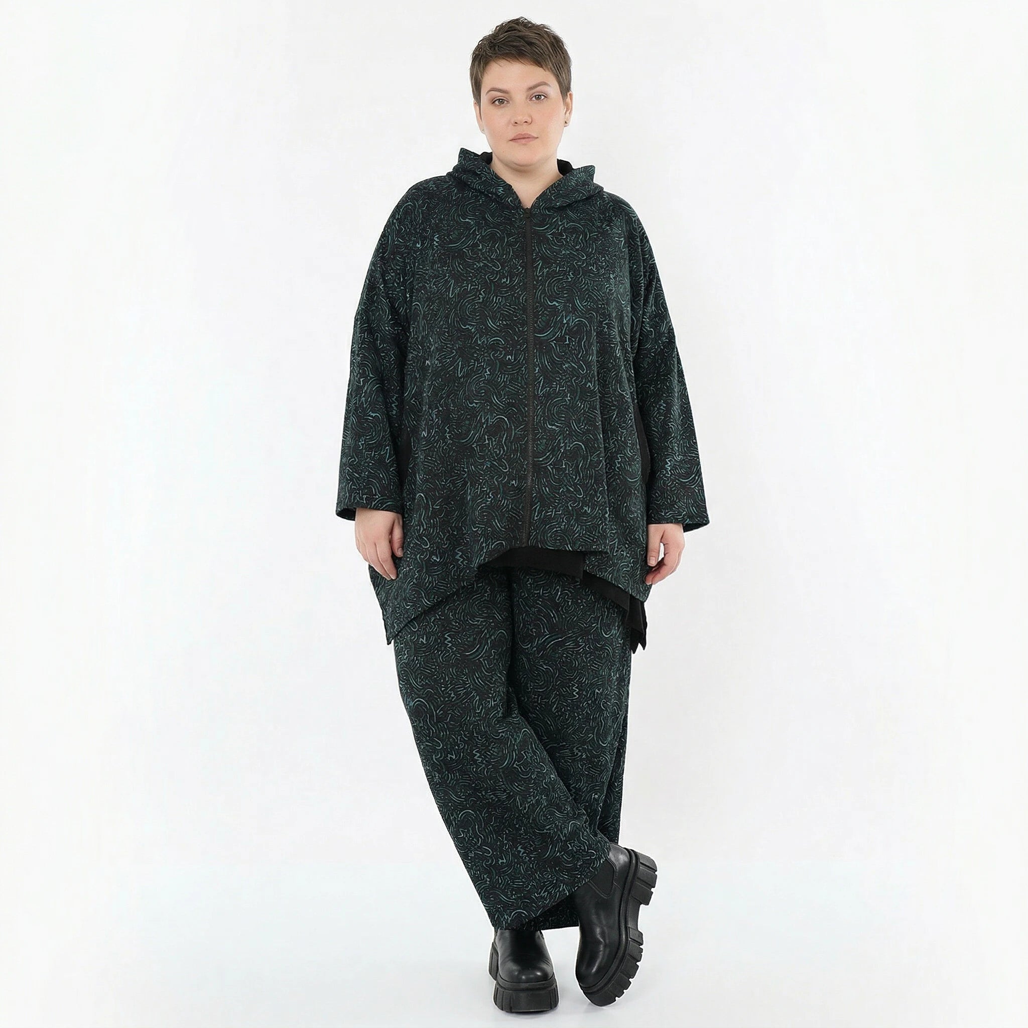 AKH Fashion Jacke in kastiger Form, aus Materialmix, 1516.07076, Petrol