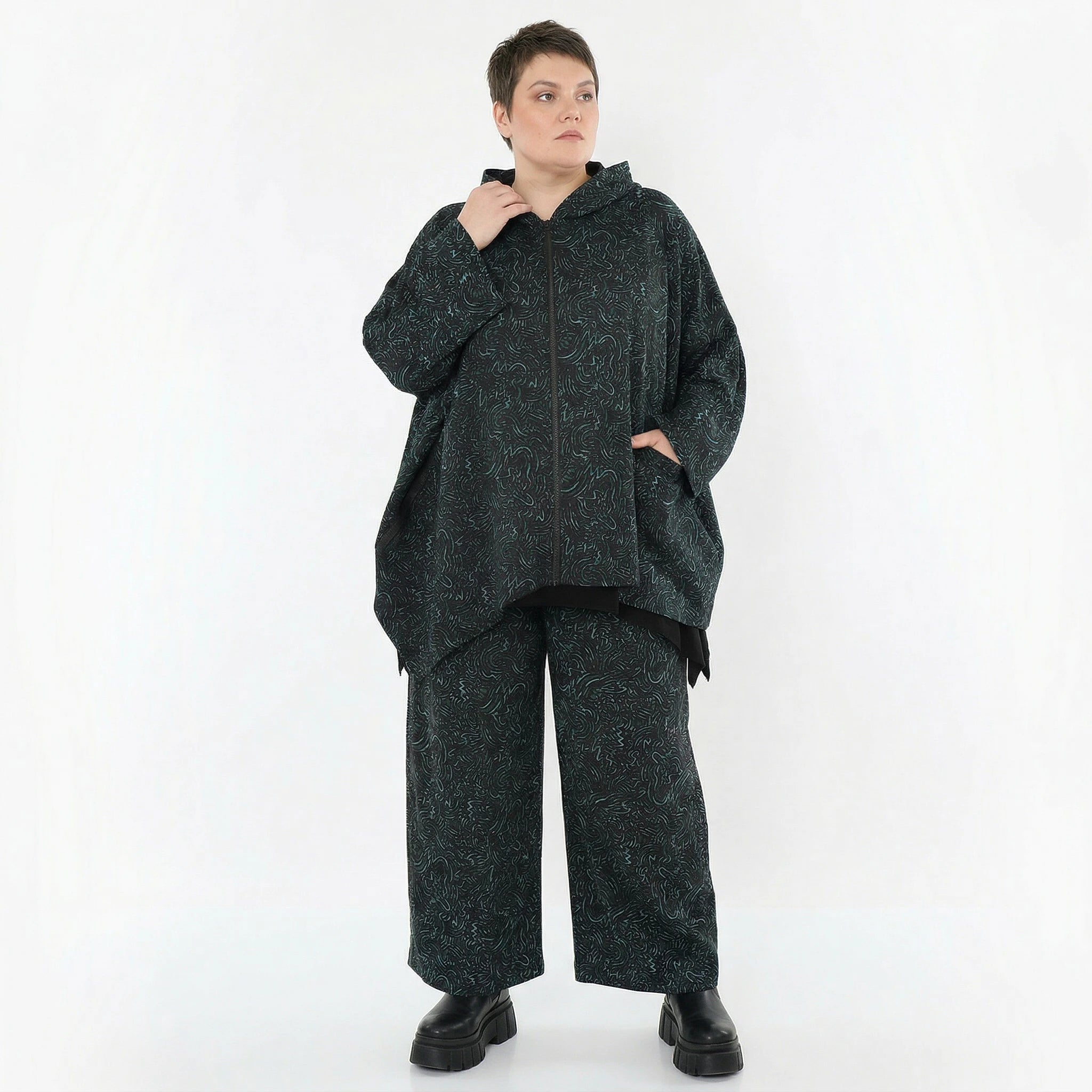 AKH Fashion Jacke in kastiger Form, aus Materialmix, 1516.07076, Petrol