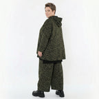Kastige Jacquardjacke in Schwarz mit Neongrün und Cognac mit Kapuze und Klappentaschen