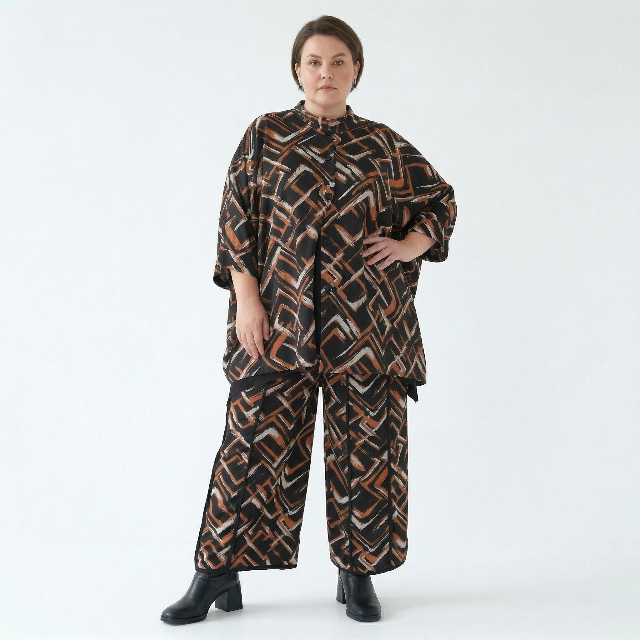 AKH Fashion Hose in gerader Form, aus Viskose, 1517.07074, Schwarz/Cognac/Weiß, Schick