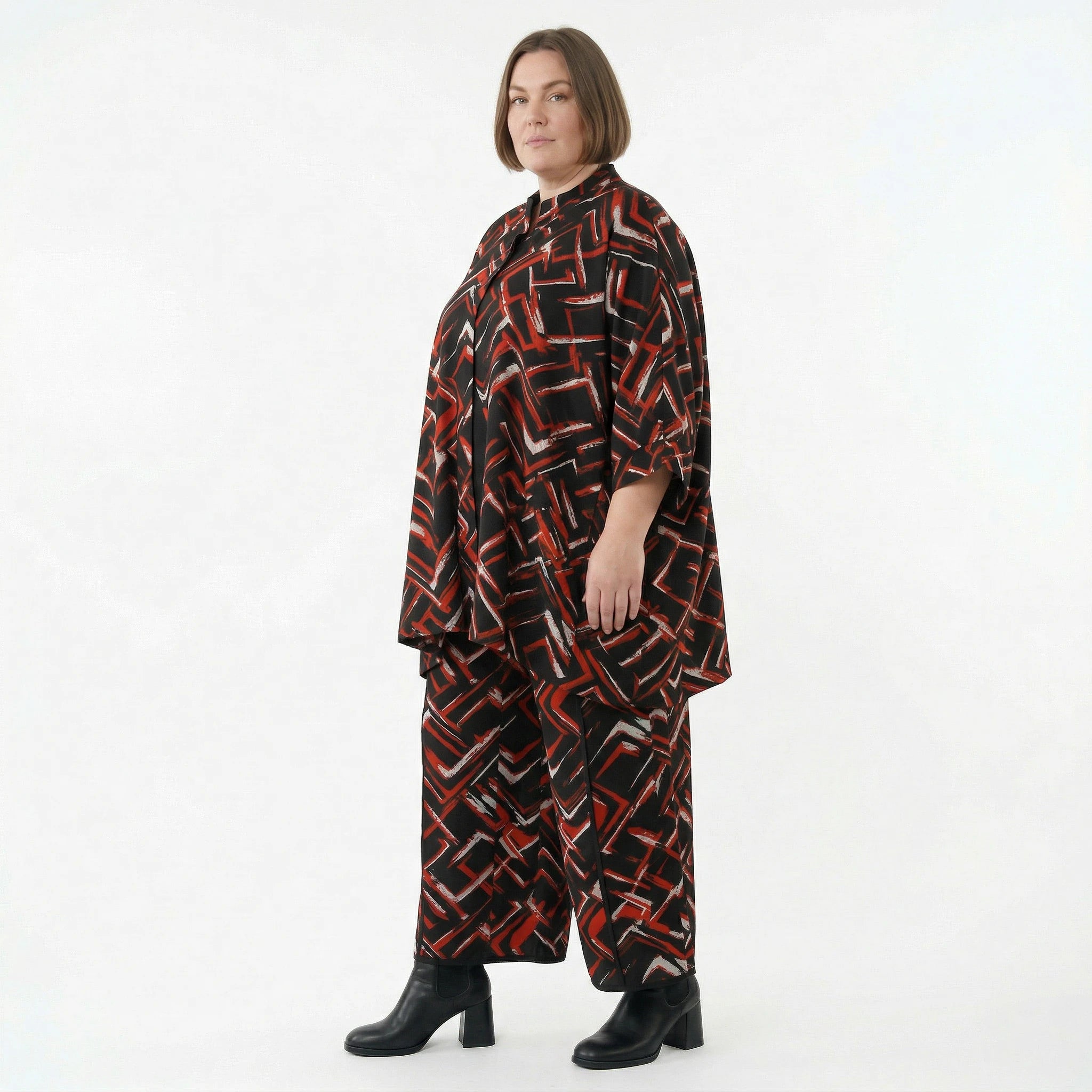A-Form Jacke von AKH Fashion aus Viskose, 1517.07116, Schwarz/Rot/Weiß, Pinselstrich