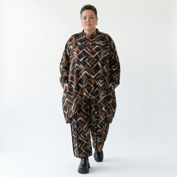 AKH Fashion Jacke in Vokuhila-Form, aus Viskose, 1517.07119, Schwarz/Cognac/Weiß, Schick
