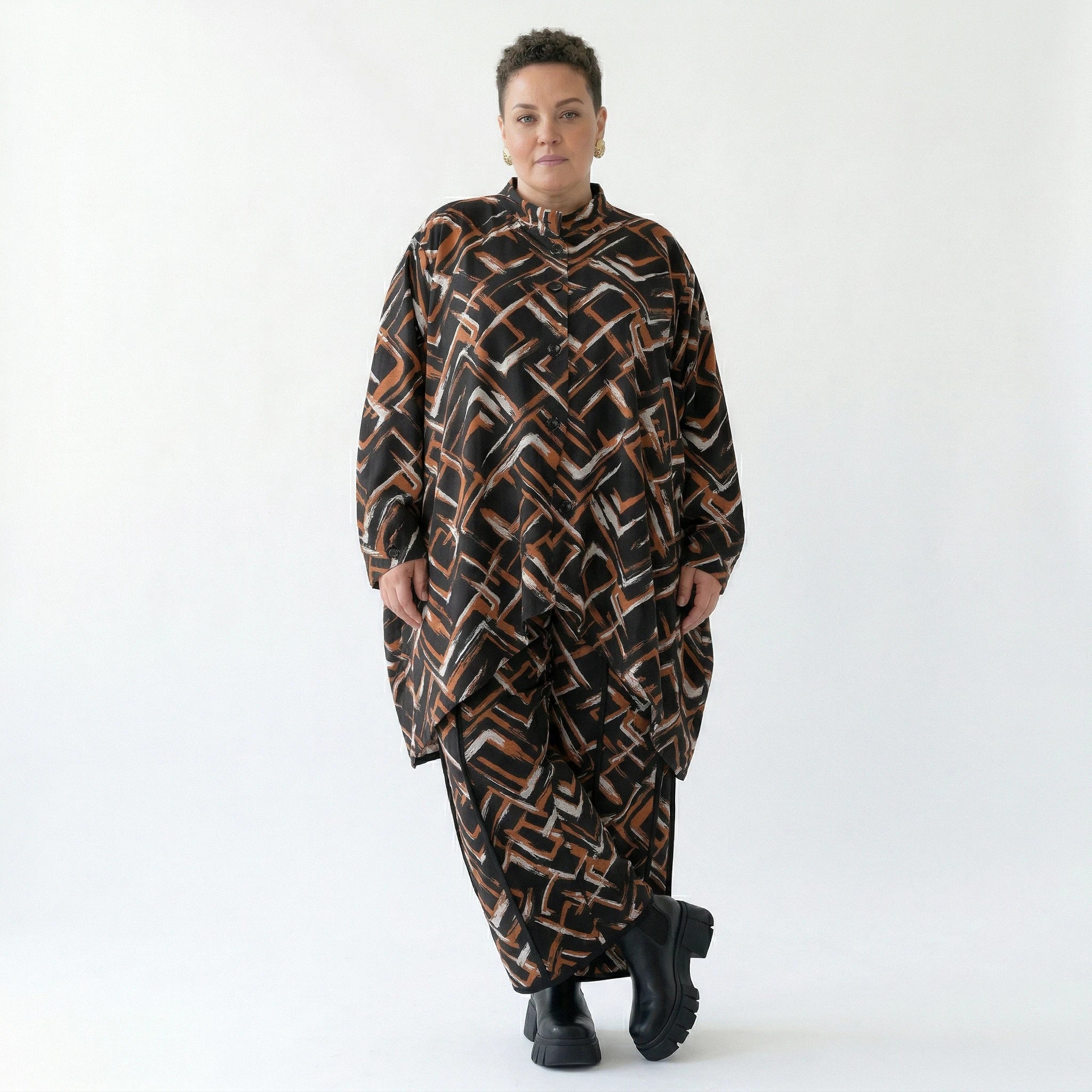 AKH Fashion Jacke in Vokuhila-Form, aus Viskose, 1517.07119, Schwarz/Cognac/Weiß, Schick
