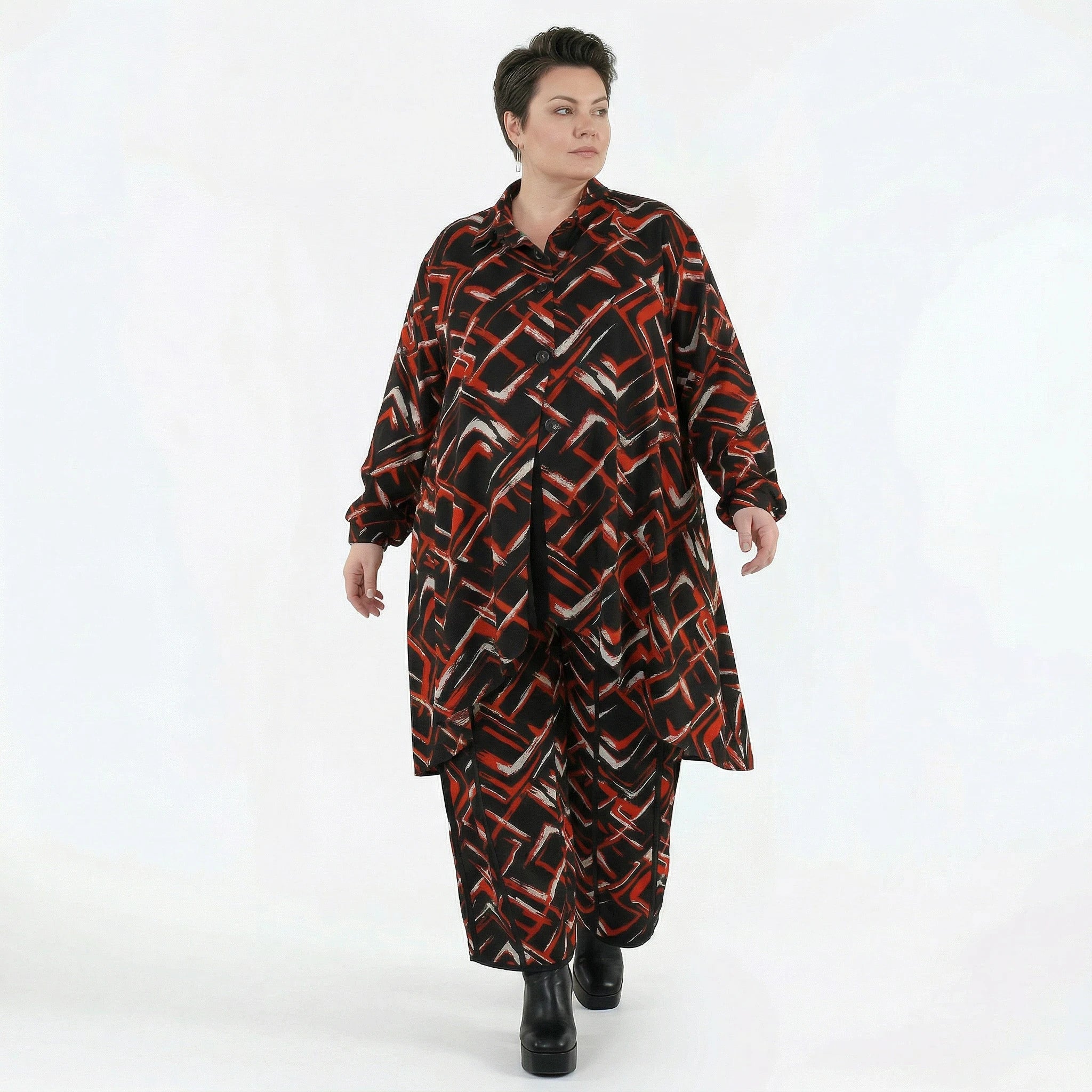 AKH Fashion Jacke in Vokuhila-Form, aus Viskose, 1517.07119, Schwarz/Rot/Weiß, Schick