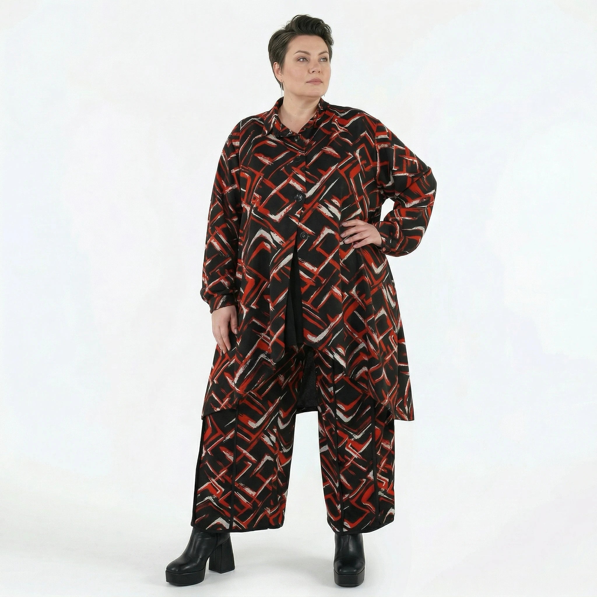 AKH Fashion Jacke in Vokuhila-Form, aus Viskose, 1517.07119, Schwarz/Rot/Weiß, Schick