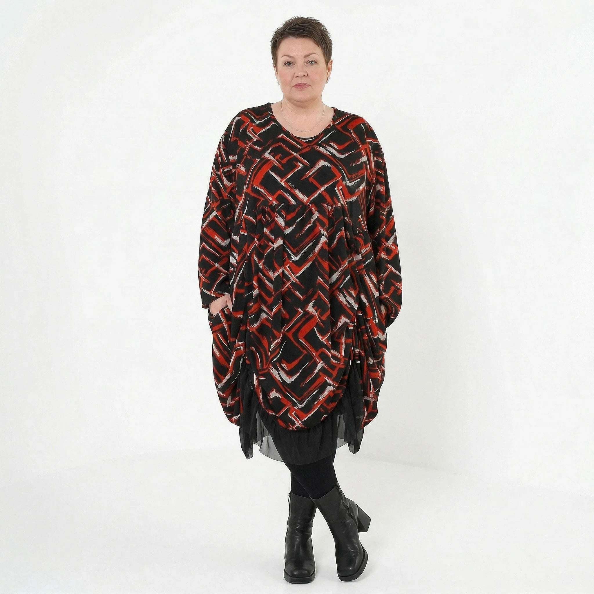 Ballonkleid von AKH Fashion aus Viskose, 1517.07128, Schwarz/Rot/Weiß, Pinselstrich