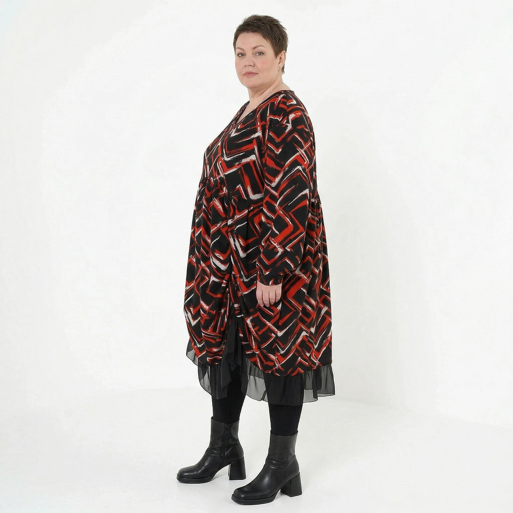 Ballonkleid von AKH Fashion aus Viskose, 1517.07128, Schwarz/Rot/Weiß, Pinselstrich