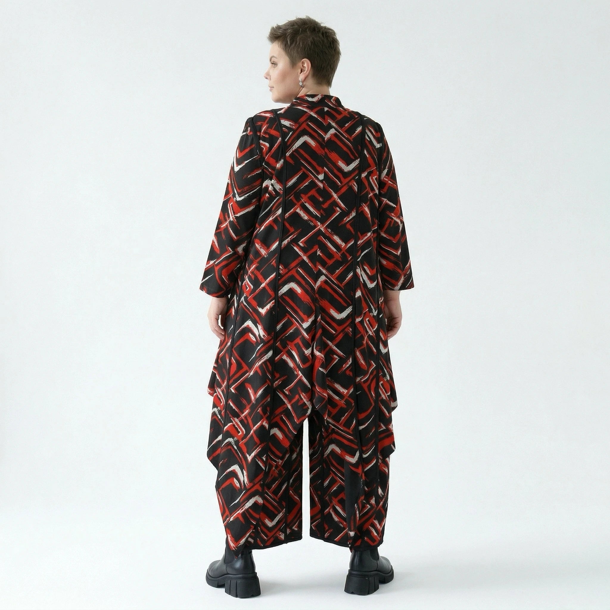 Zipfel Bluse von AKH Fashion aus Viskose, 1517.07129, Schwarz/Rot/Weiß, Pinselstrich