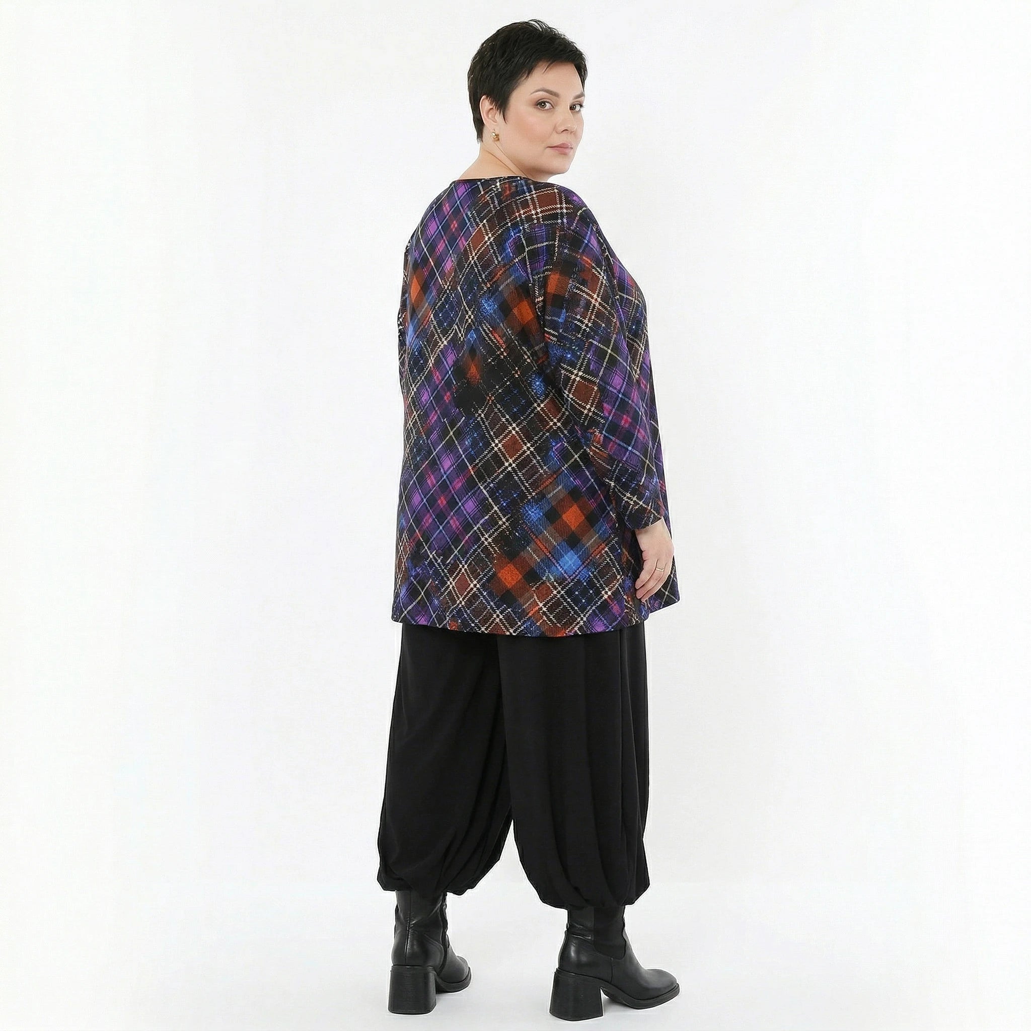 AKH Fashion Bigshirt in Glocken-Form, aus Viskose, 1518.01892, Multicolor/Blau, Kariert, Schick