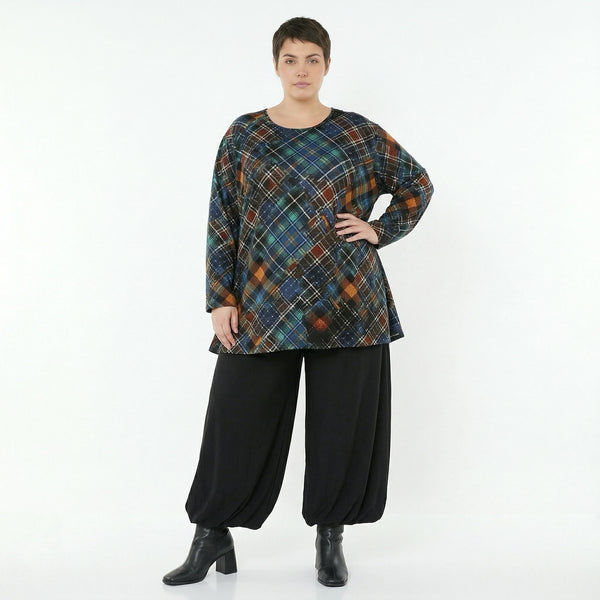 AKH Fashion Bigshirt in Glocken-Form, aus Viskose, 1518.01892, Multicolor/Grün, Kariert, Schick