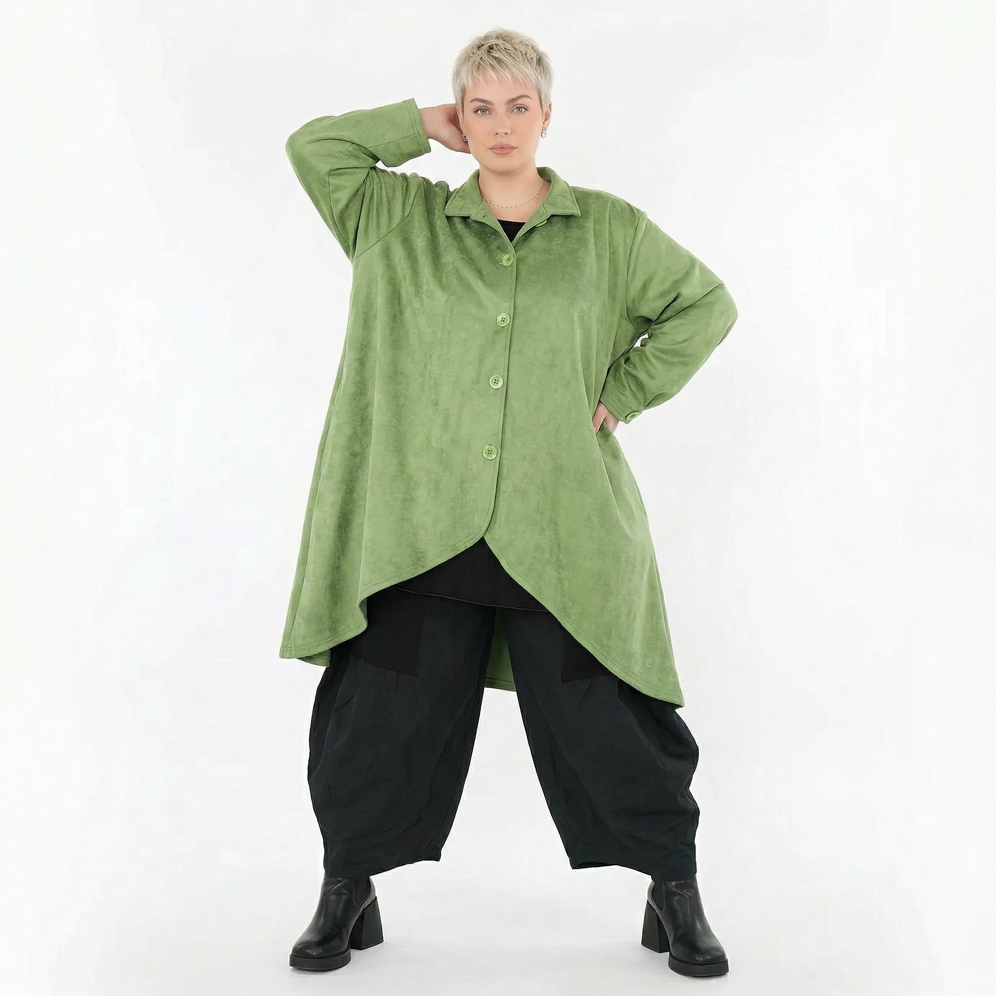 AKH Fashion Jacke in Vokuhila-Form, aus Polyester, 1520.07119, Grün, Ausgefallen, Zeitlos