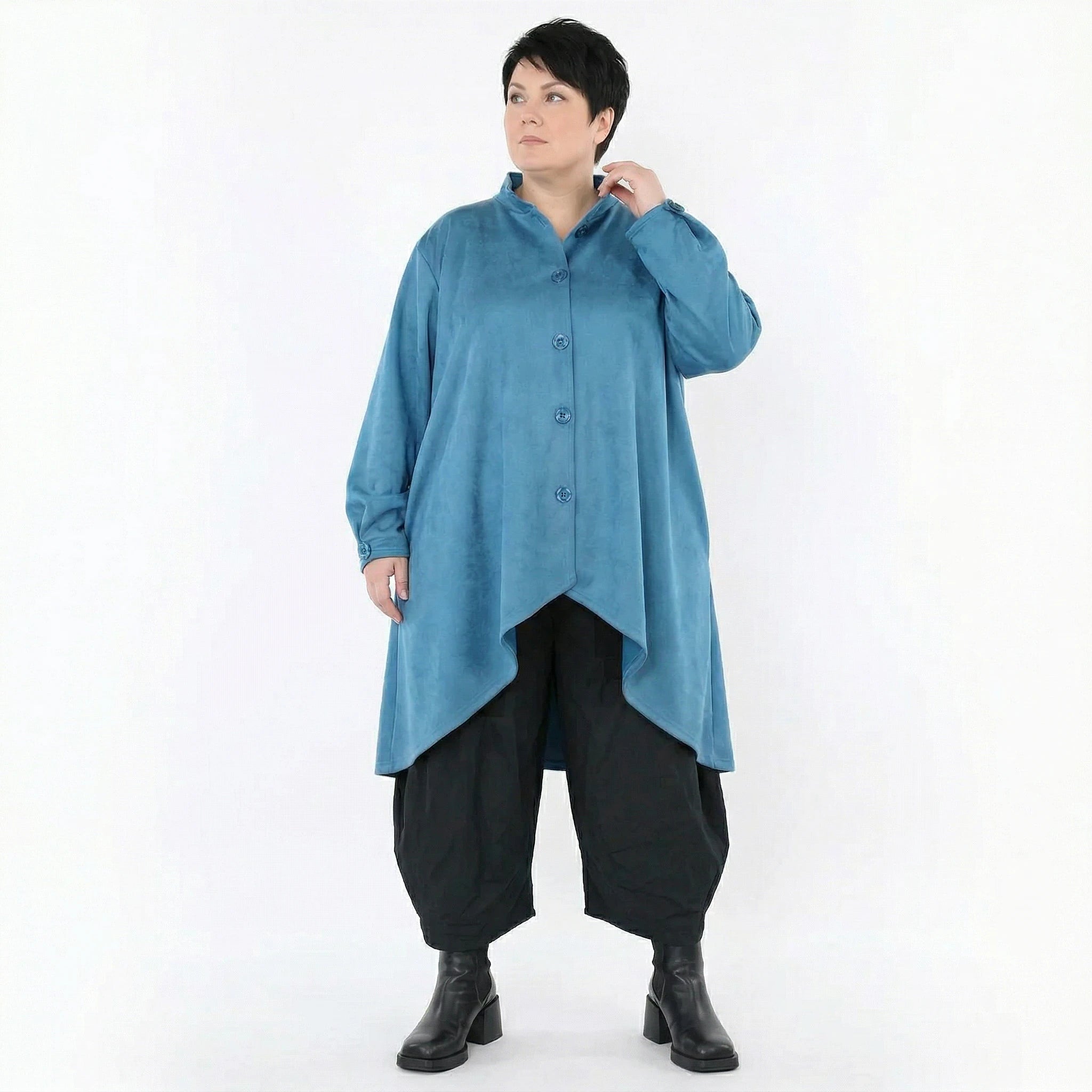AKH Fashion Jacke in Vokuhila-Form, aus Polyester, 1520.07119, Petrol, Ausgefallen, Schick