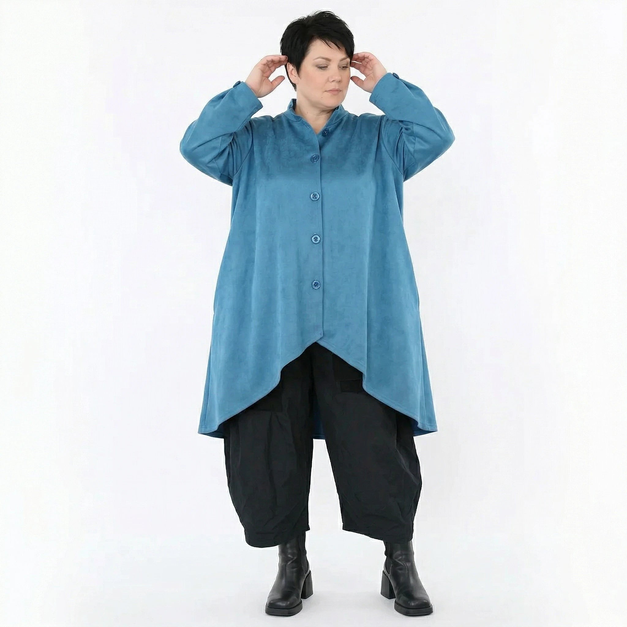 AKH Fashion Jacke in Vokuhila-Form, aus Polyester, 1520.07119, Petrol, Ausgefallen, Schick