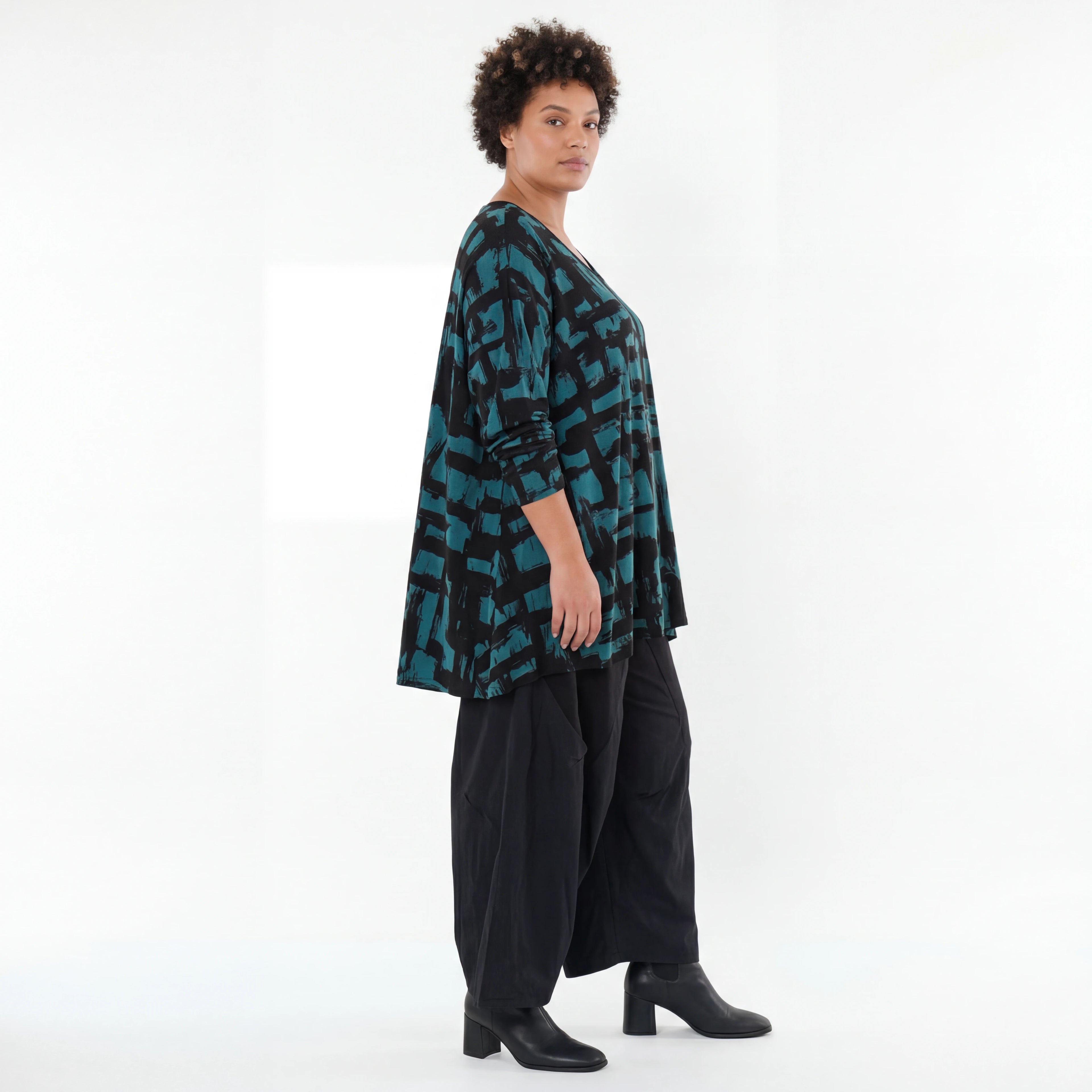 A-Form Bigshirt von AKH Fashion aus Viskose, 1519.02593, Petrol/Schwarz, Pinselstrich, Schick
