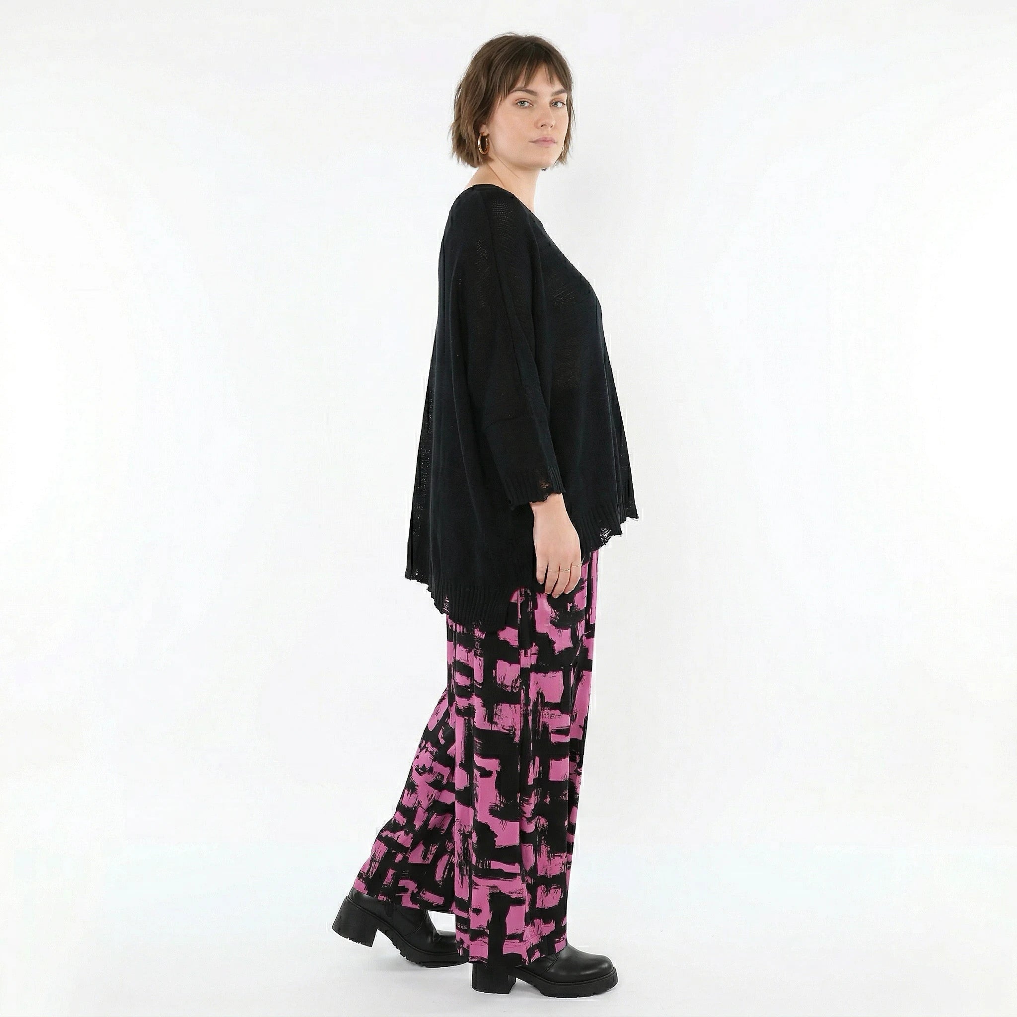 Ballonhose von AKH Fashion aus Viskose, 1519.07007, Fuchsia/Schwarz, Pinselstrich, Schick