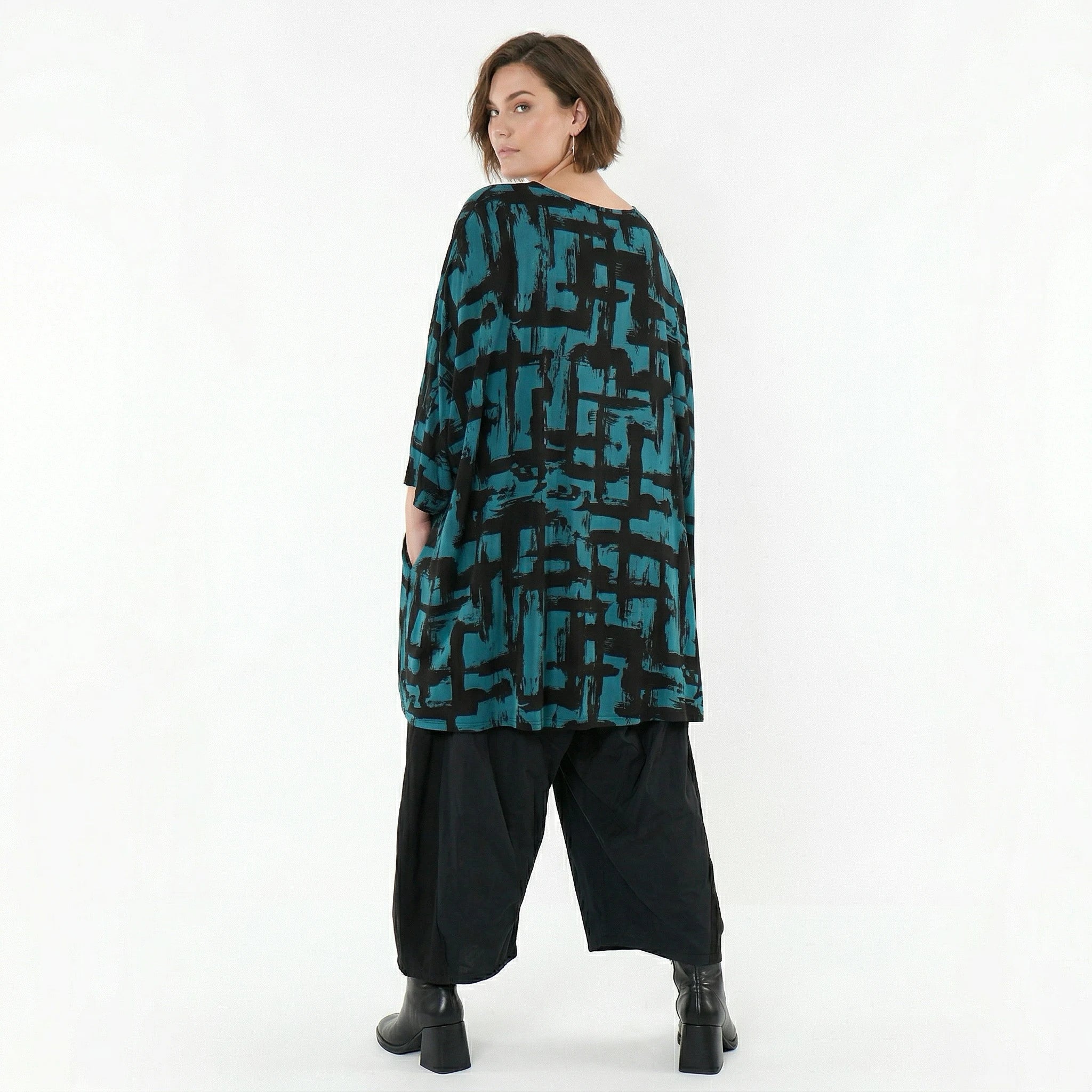 A-Form Bigshirt von AKH Fashion aus Viskose, 1519.07116, Petrol/Schwarz, Pinselstrich, Schick