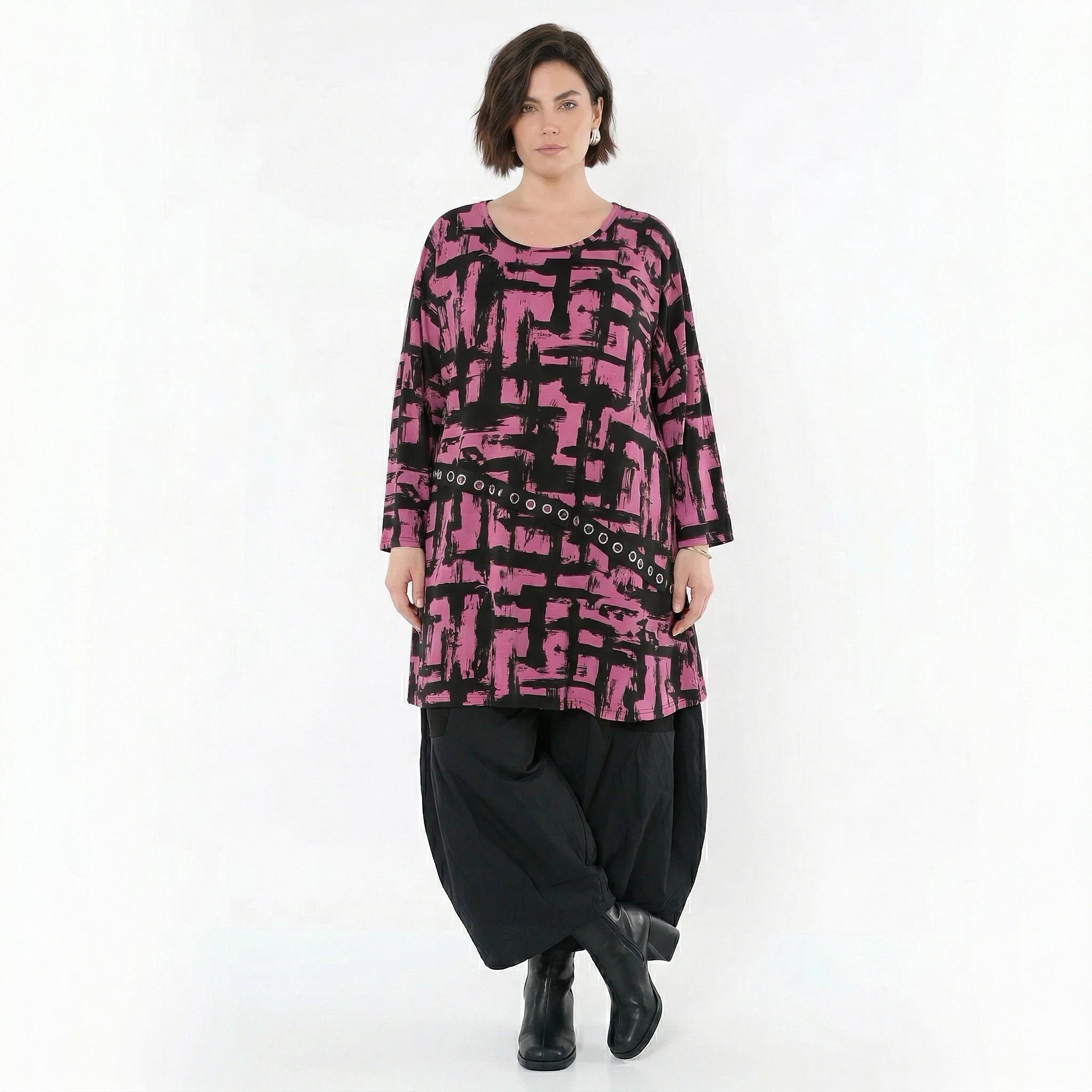 A-Form Bigshirt von AKH Fashion aus Viskose, 1519.07126, Fuchsia/Schwarz, Pinselstrich