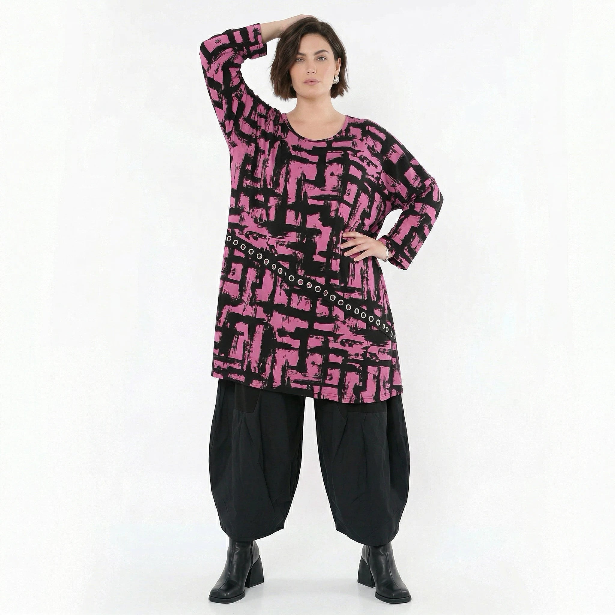 A-Form Bigshirt von AKH Fashion aus Viskose, 1519.07126, Fuchsia/Schwarz, Pinselstrich