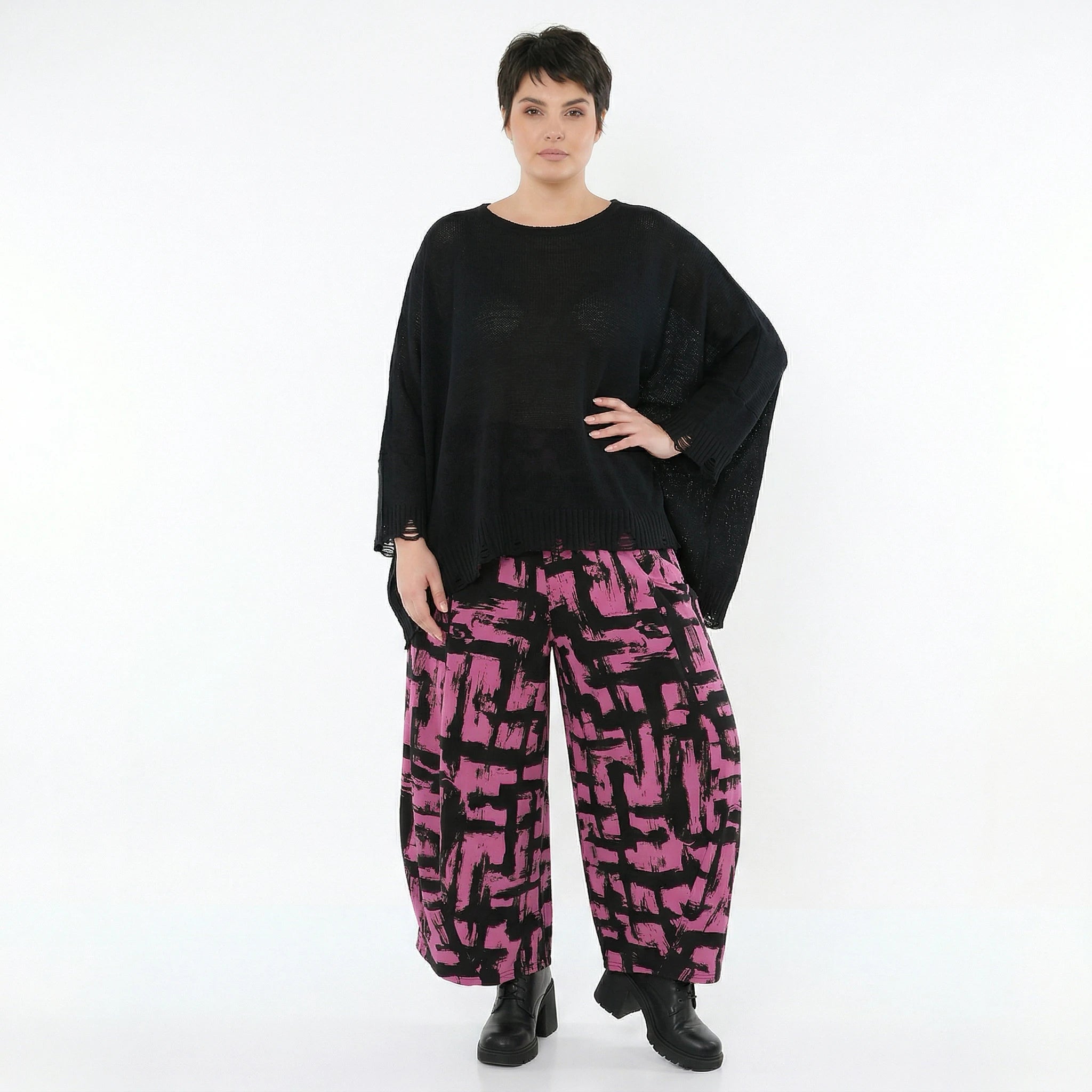Ballonhose von AKH Fashion aus Viskose, 1519.08069, Fuchsia/Schwarz, Pinselstrich, Schick