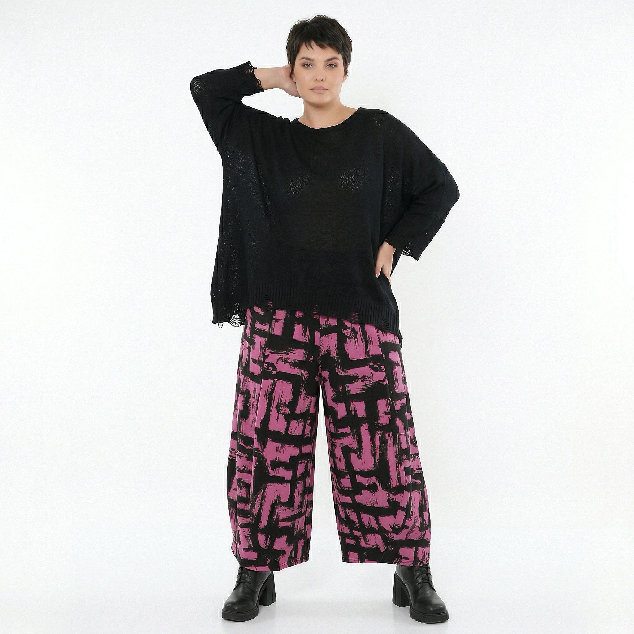 Ballonhose von AKH Fashion aus Viskose, 1519.08069, Fuchsia/Schwarz, Pinselstrich, Schick