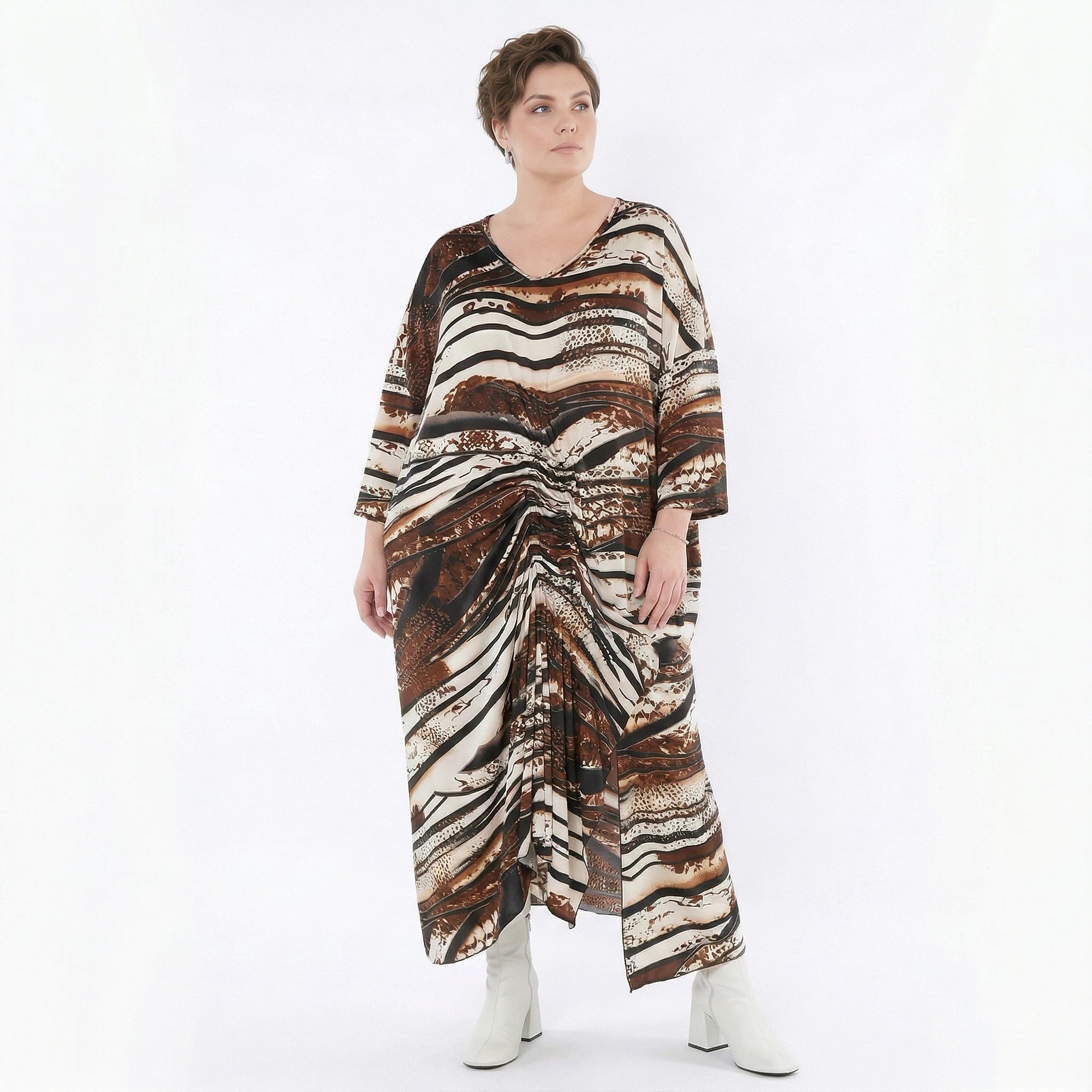 Kleid von AKH Fashion aus Materialmix, 1507134, Schwarz/Braun/Weiß, Reptil, Ausgefallen