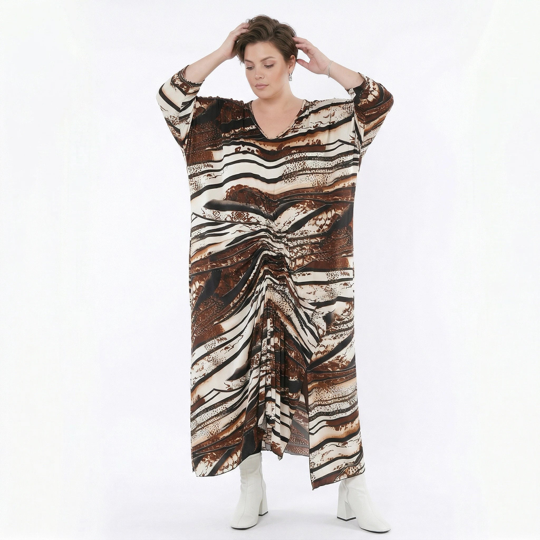 Kleid von AKH Fashion aus Materialmix, 1507134, Schwarz/Braun/Weiß, Reptil, Ausgefallen