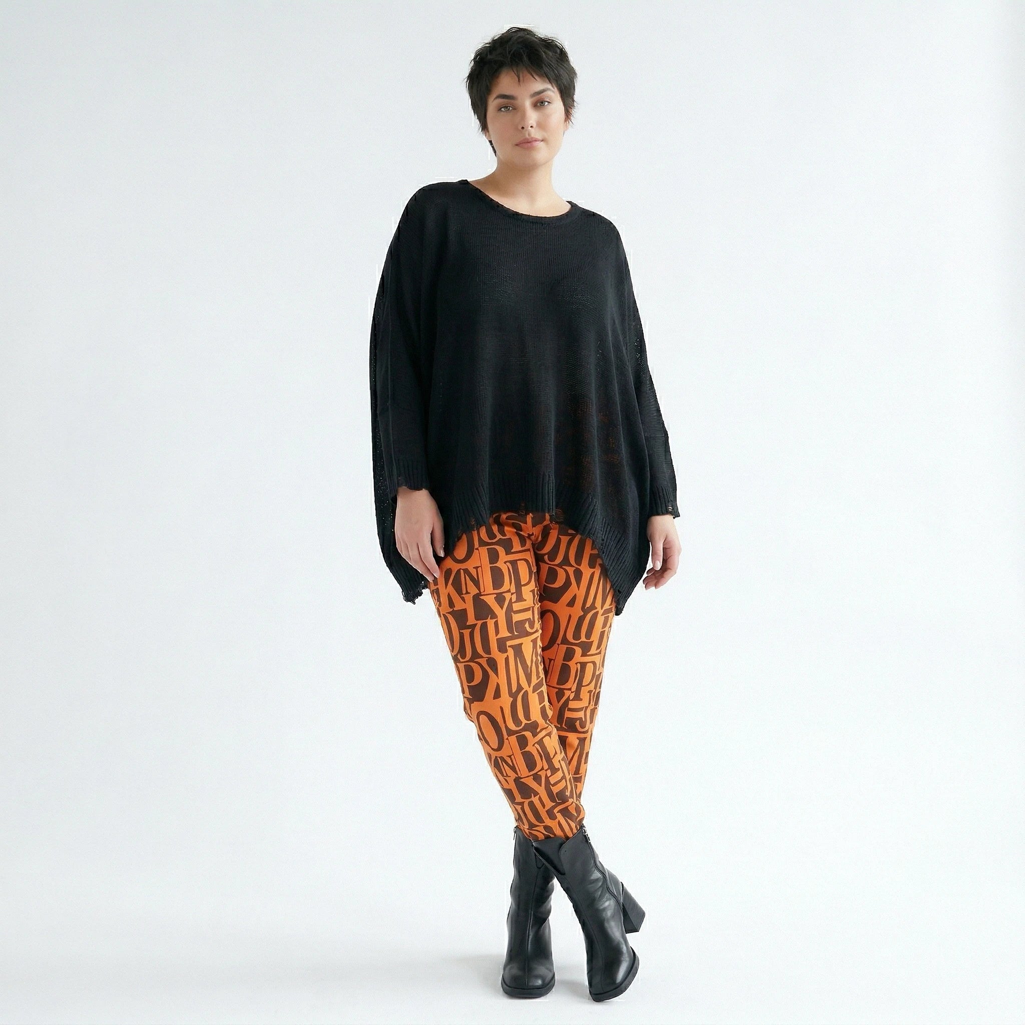 AKH Fashion Leggings in gerader Form, aus Viskose, 150100P, Orange/Braun, Buchstaben
