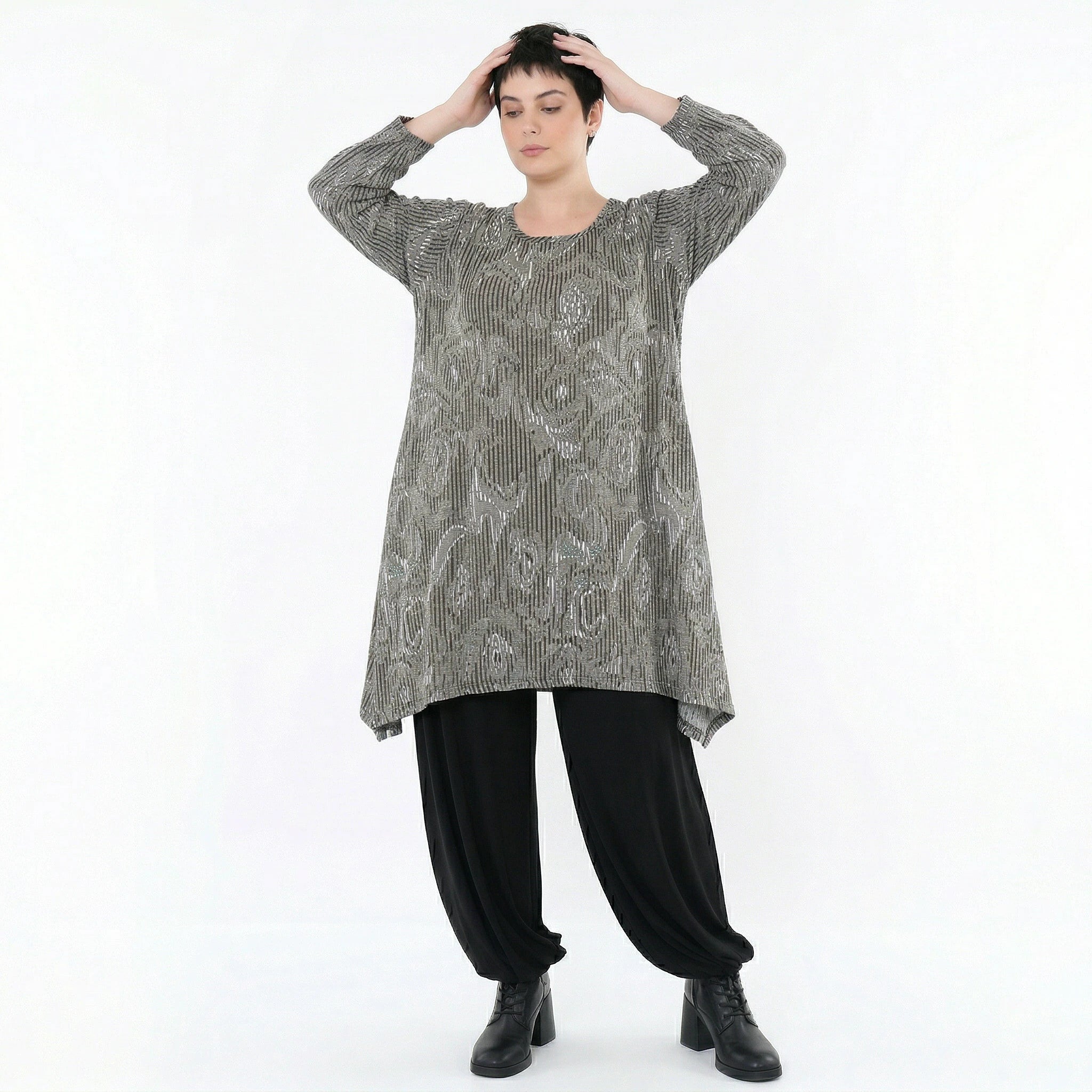 A-Form Shirt von AKH Fashion aus Materialmix, 1500521, Grau/Schwarz/Weiß, Vichy-Streifen