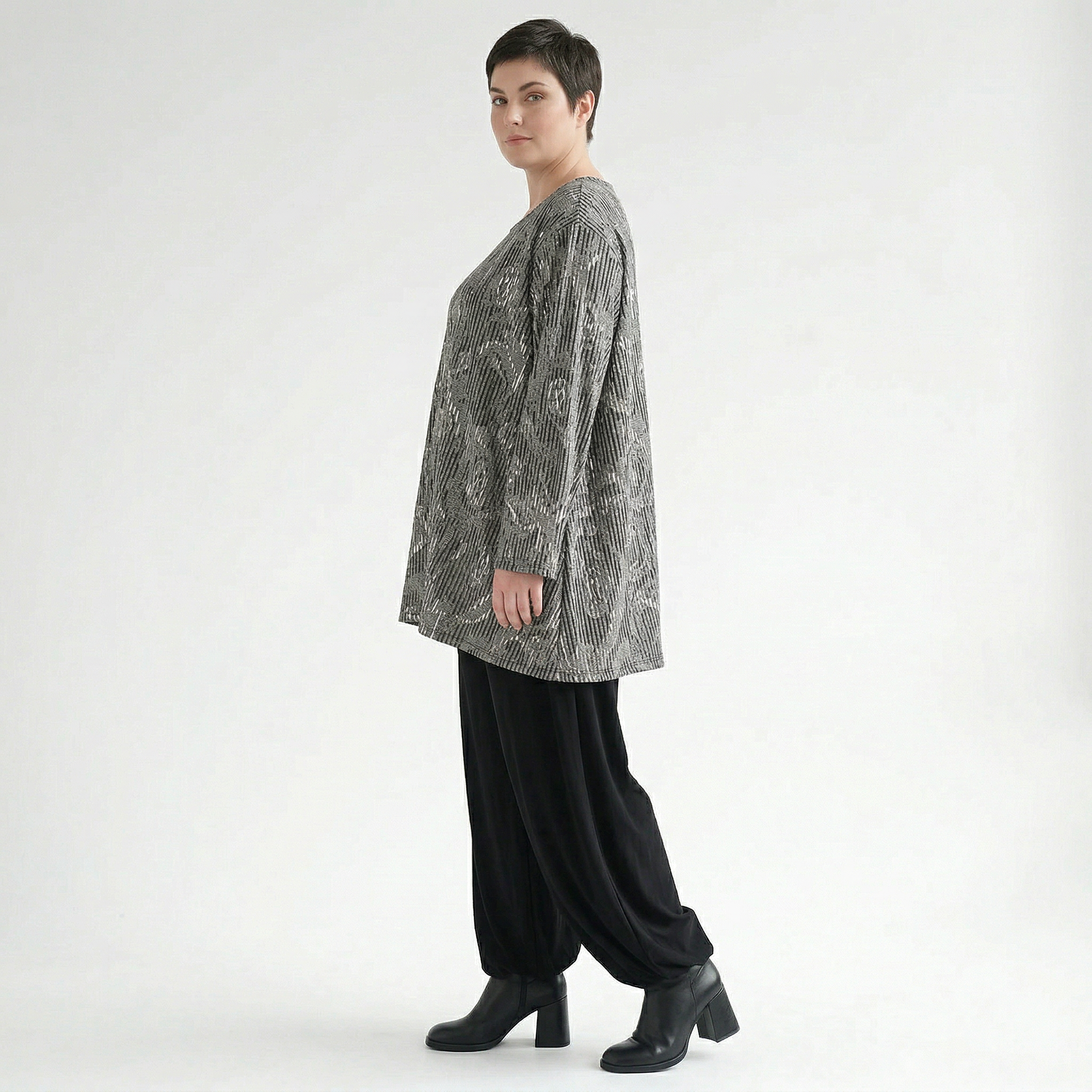 A-Form Bigshirt von AKH Fashion aus Materialmix, 1500593, Grau/Schwarz/Weiß, Vichy-Streifen