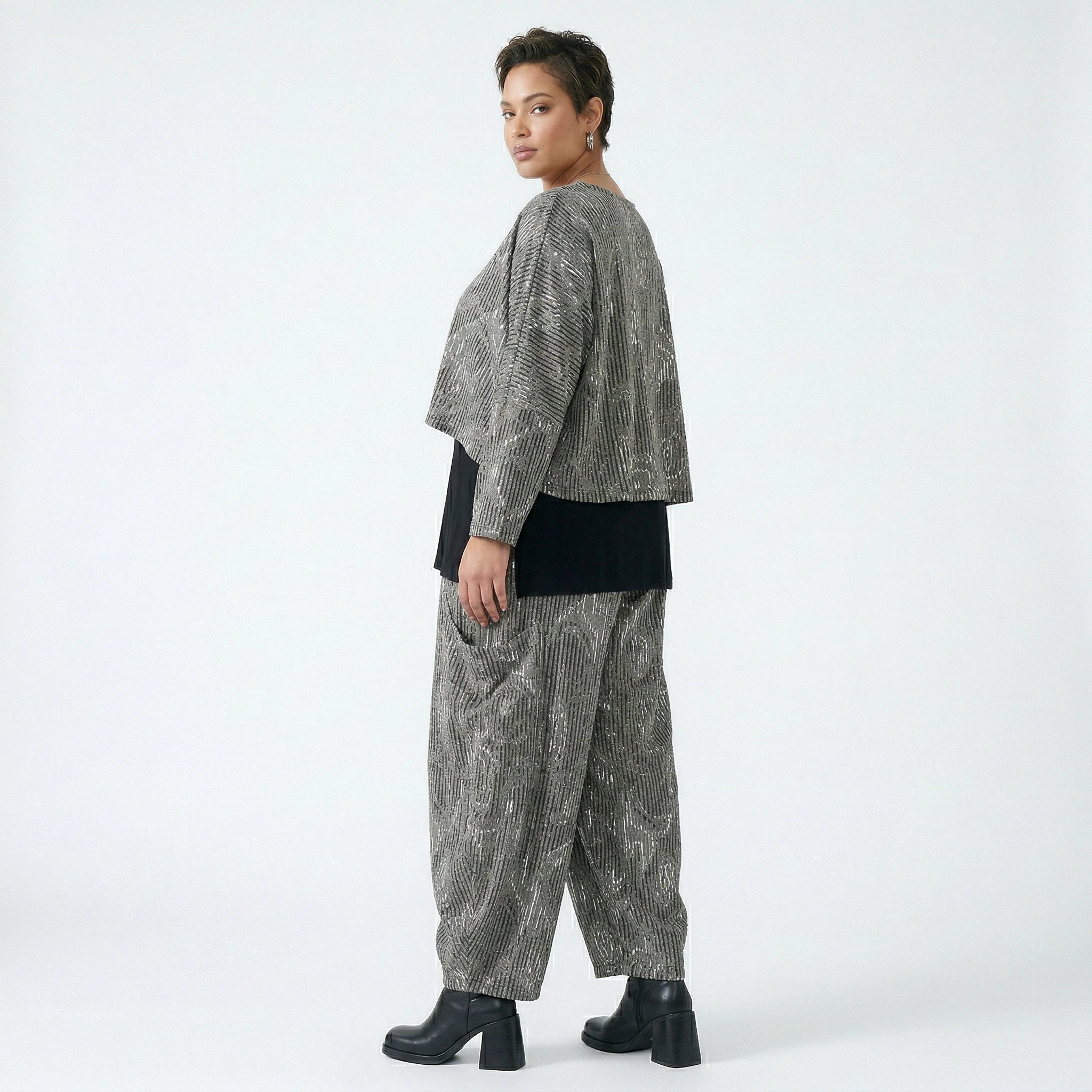 Ballonhose von AKH Fashion aus Materialmix, 1508069, Grau/Schwarz/Weiß, Vichy-Streifen