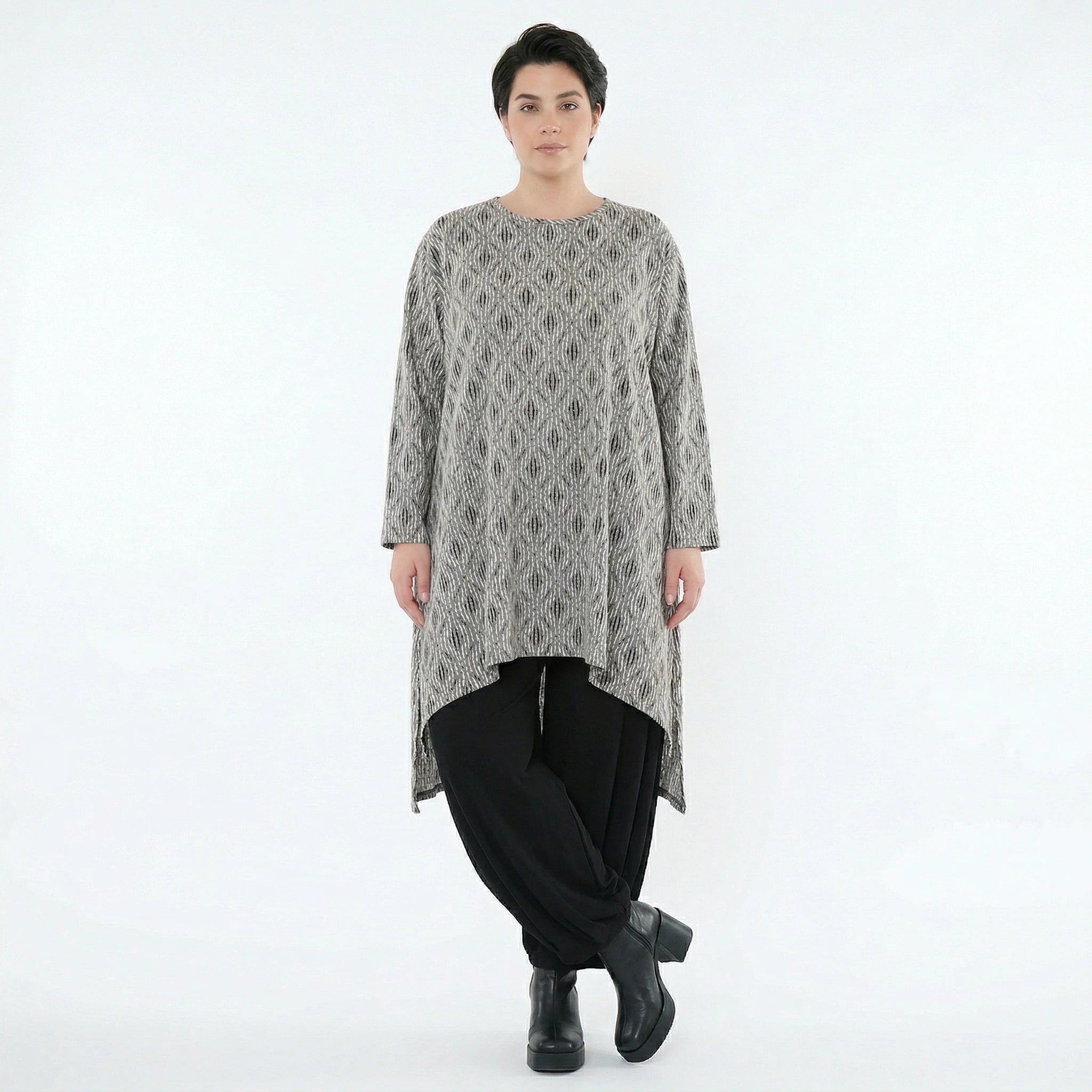 A-Form Shirt von AKH Fashion aus Materialmix, 1504656, Hellgrau/Schwarz/Weiß, Schick