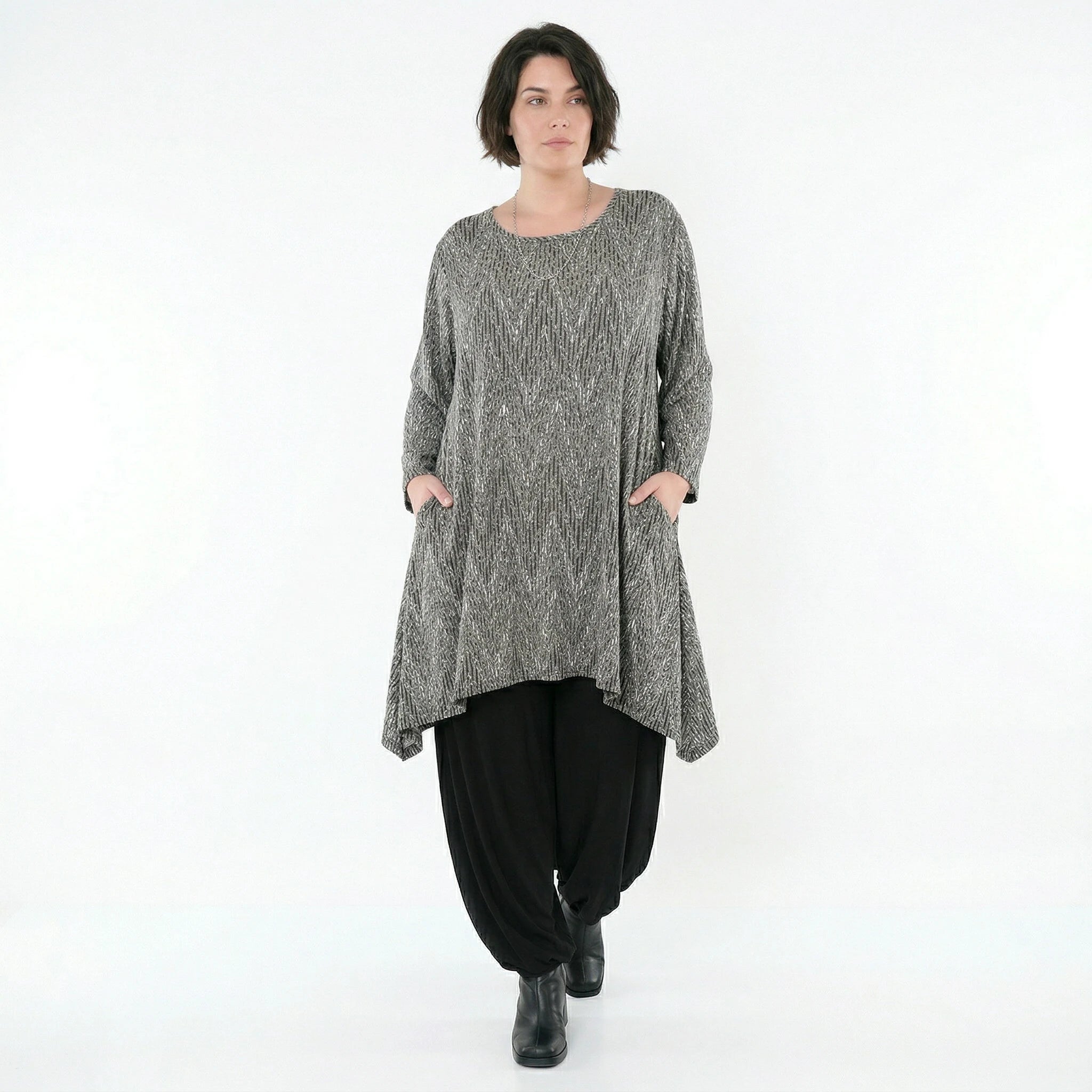 A-Form Shirt von AKH Fashion aus Materialmix, 1526.00521, Grau/Schwarz/Weiß, Schick