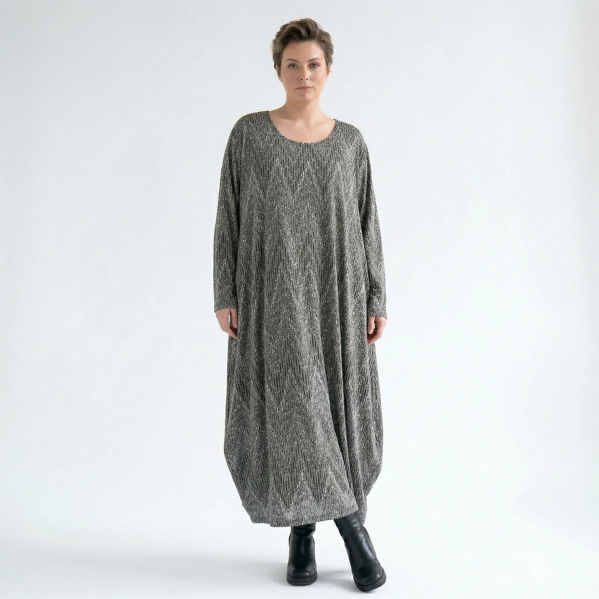 Ballonkleid von AKH Fashion aus Materialmix, 1526.01926, Grau/Schwarz/Weiß, Schick