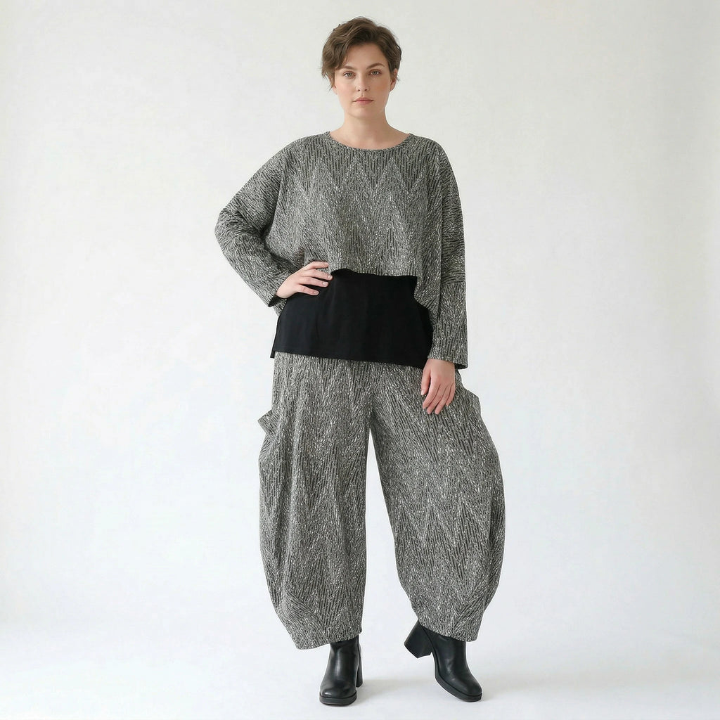 Ballonhose von AKH Fashion aus Materialmix, 1526.08069, Grau/Schwarz/Weiß, Vichy-Streifen