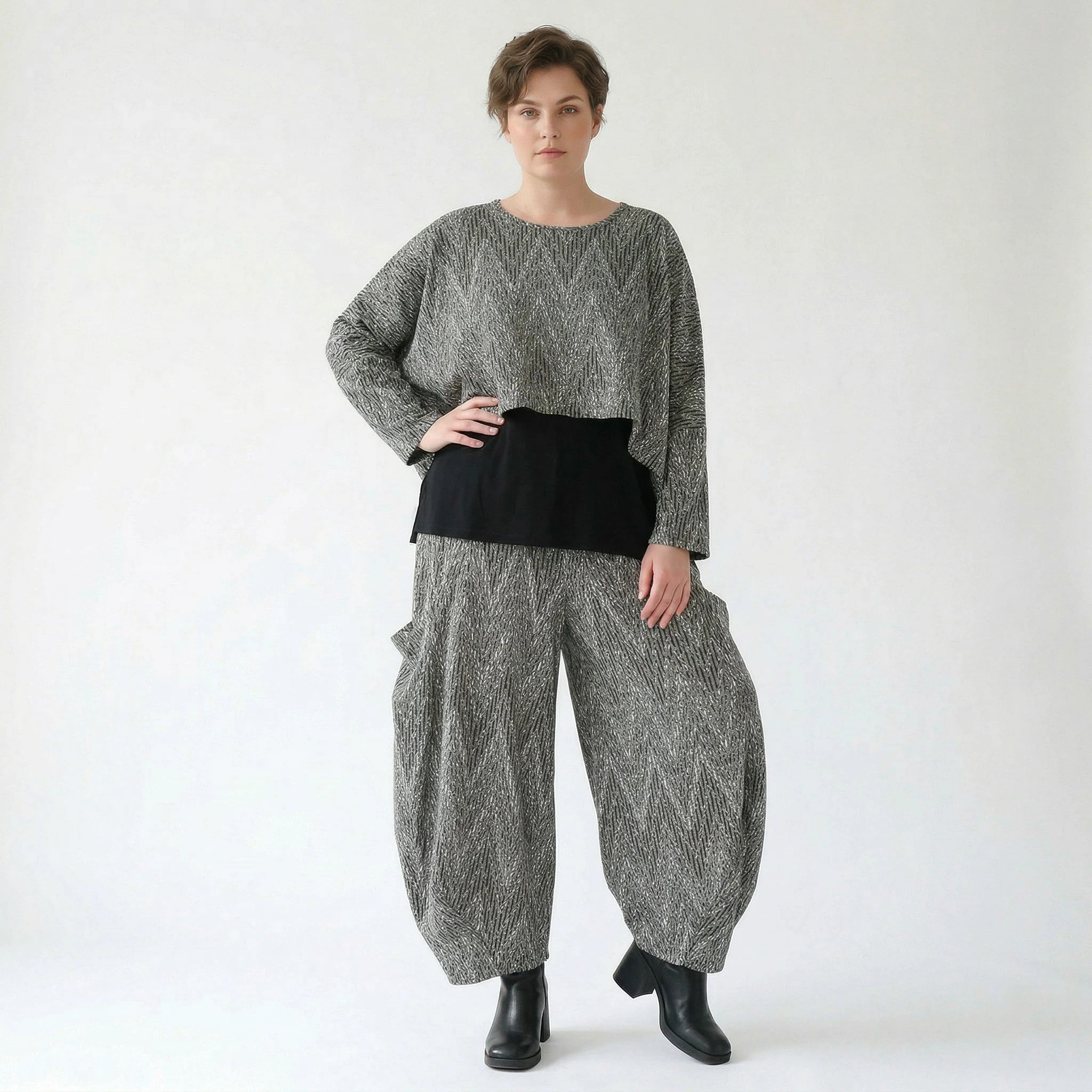 Ballonhose von AKH Fashion aus Materialmix, 1526.08069, Grau/Schwarz/Weiß, Vichy-Streifen