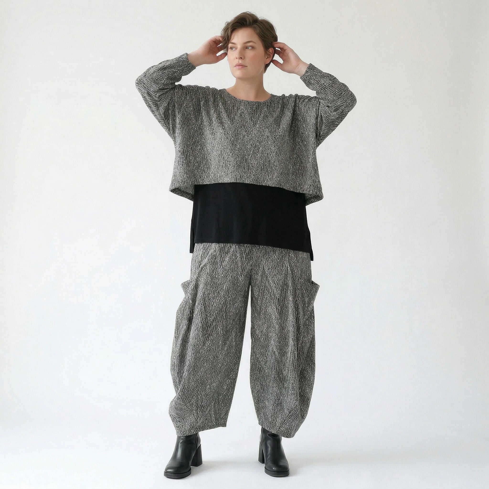 Ballonhose von AKH Fashion aus Materialmix, 1526.08069, Grau/Schwarz/Weiß, Vichy-Streifen