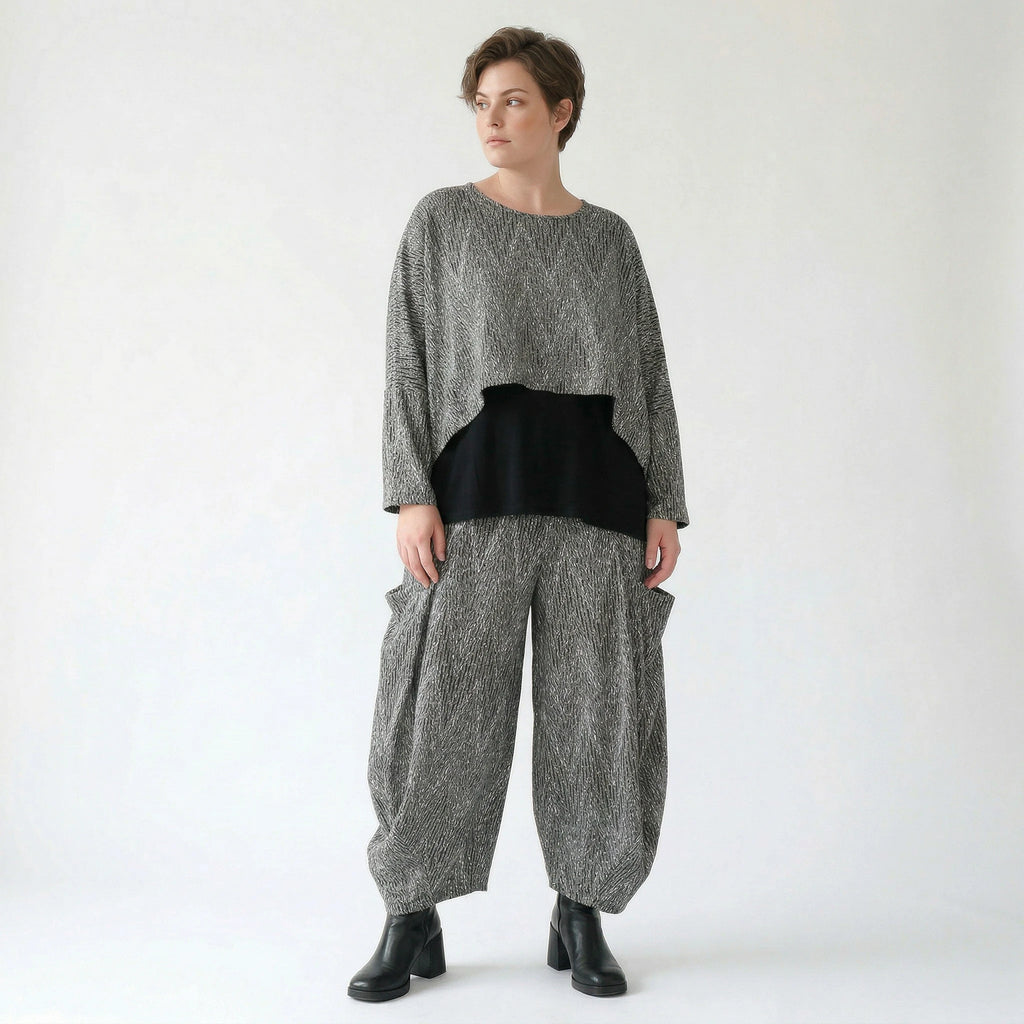 Ballonhose von AKH Fashion aus Materialmix, 1526.08069, Grau/Schwarz/Weiß, Vichy-Streifen